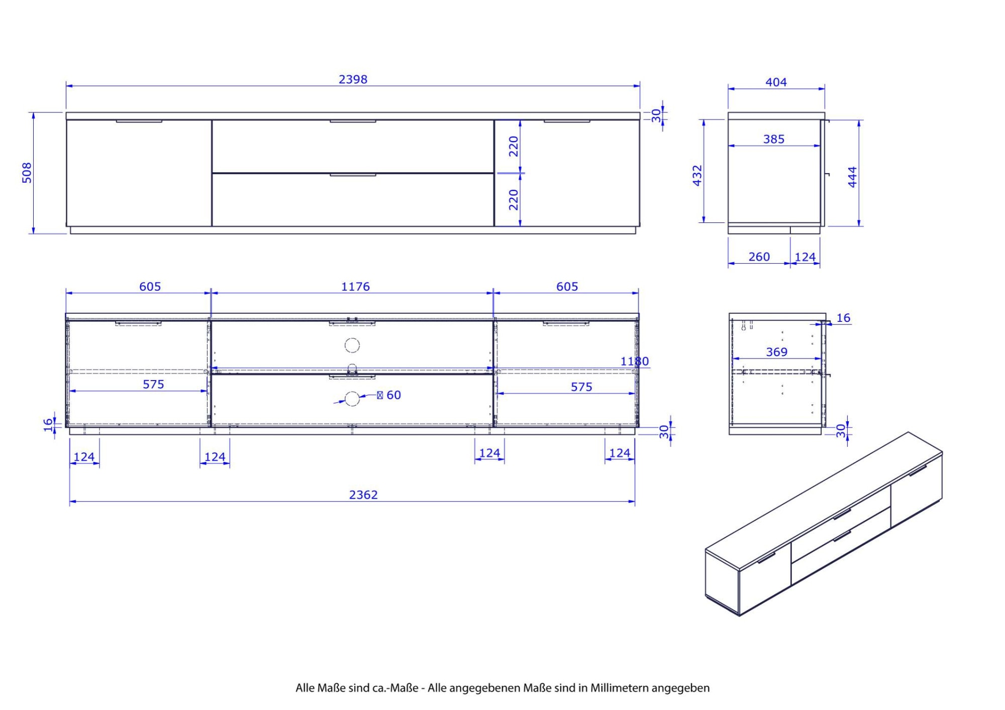 Composad Lowboard »Mundi, Lowboard, TV-Board, TV-Kommode, Fernsehschrank«, (1 St.), mit 2 Türen und 2 Klapptüren hochglanz lackiert