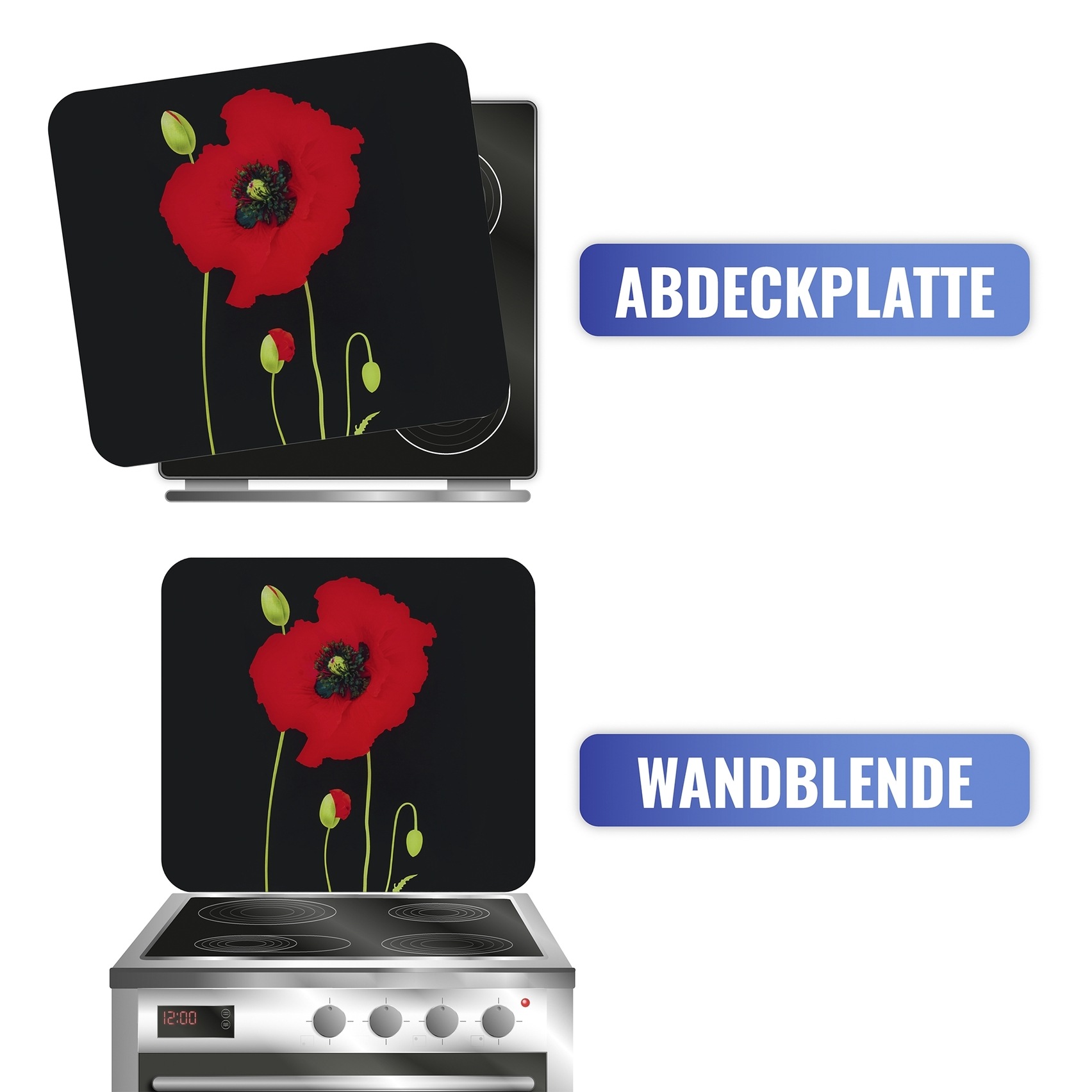 Maximex Herd-Abdeckplatte »Multi Modell Mohn«, Spritzschutz, Herdblende, Schneidbrett, für Glaskeramik-Kochfelder