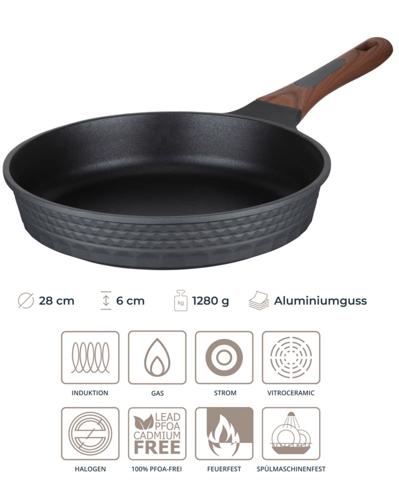 RESTO Kitchenware Bratpfanne »Capella, Pfanne antihaftbeschichtet und spülmaschinenfest«, Aluminiumguss, (1 tlg.), Schmorpfanne mit einzigartigem 3D-Design