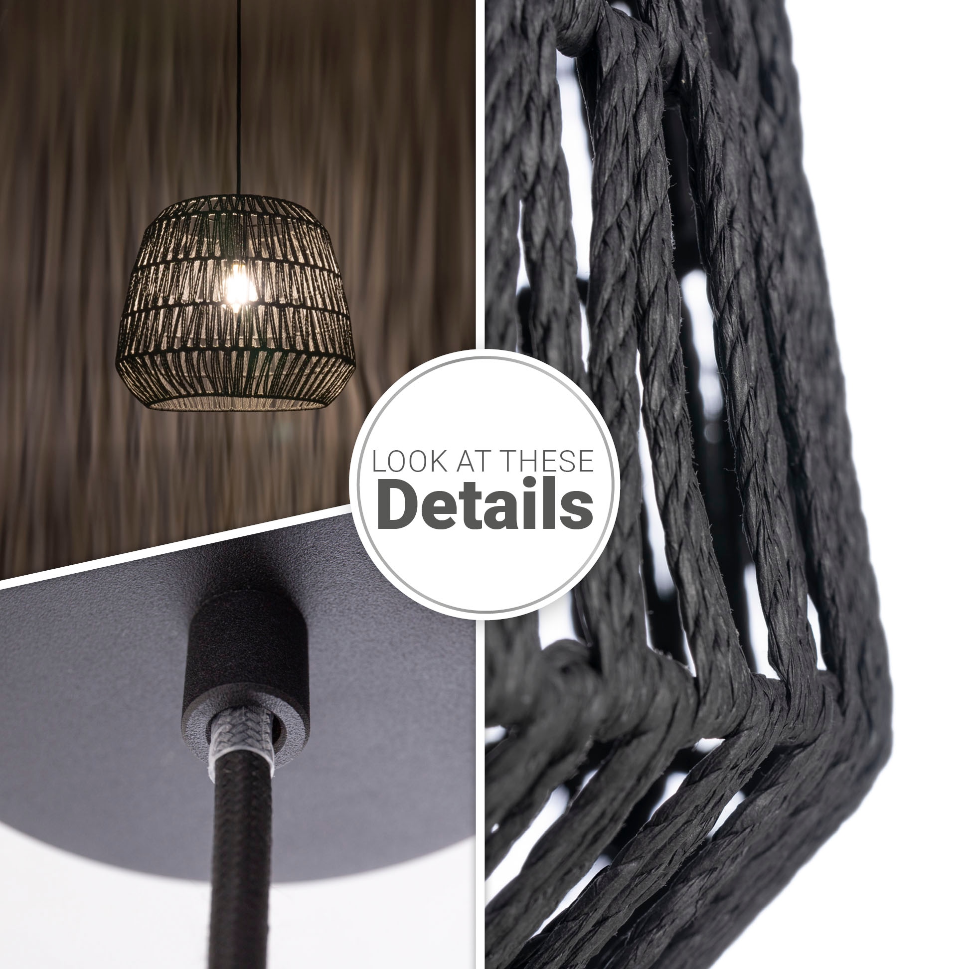 Paco Home Pendelleuchte »POMI«, Leuchtmittel E27 | ohne Leuchtmittel, Pendelleuchte Korb Lampe Esszimmerlampe Rattan Papier Boho E27