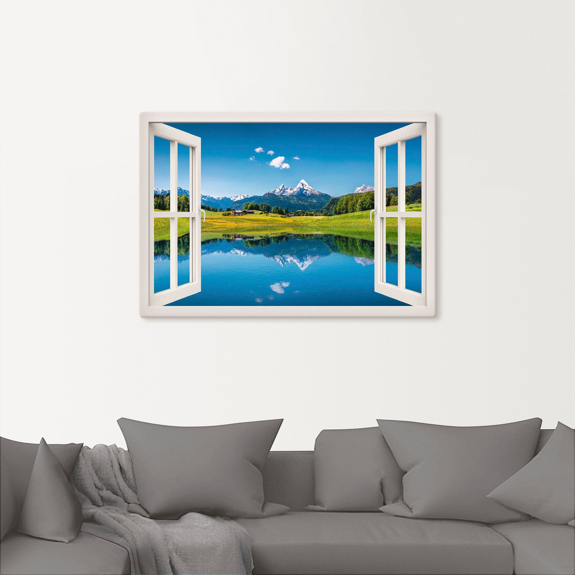 Artland Wandbild "Fensterblick Alpen und Bergsee", Berge, (1 St.), als Lein günstig online kaufen