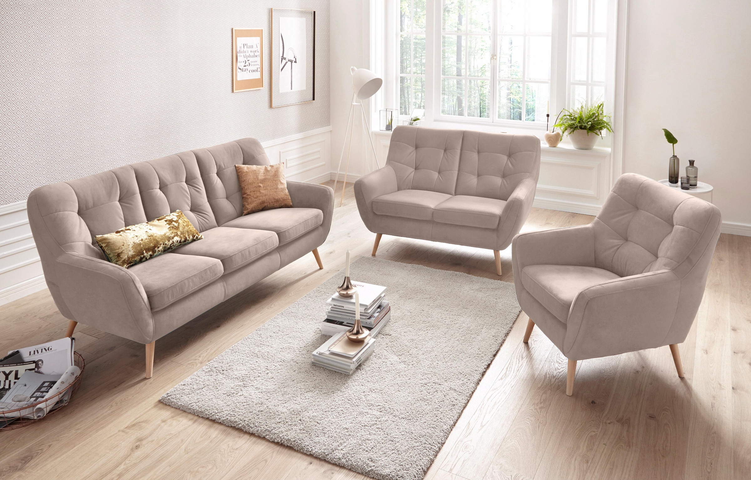 exxpo - sofa fashion Sessel »Scandi, Loungesessel mit tollem Sitzkomfort, hochwertige Polsterung«, bequem, hohe Holzfüße