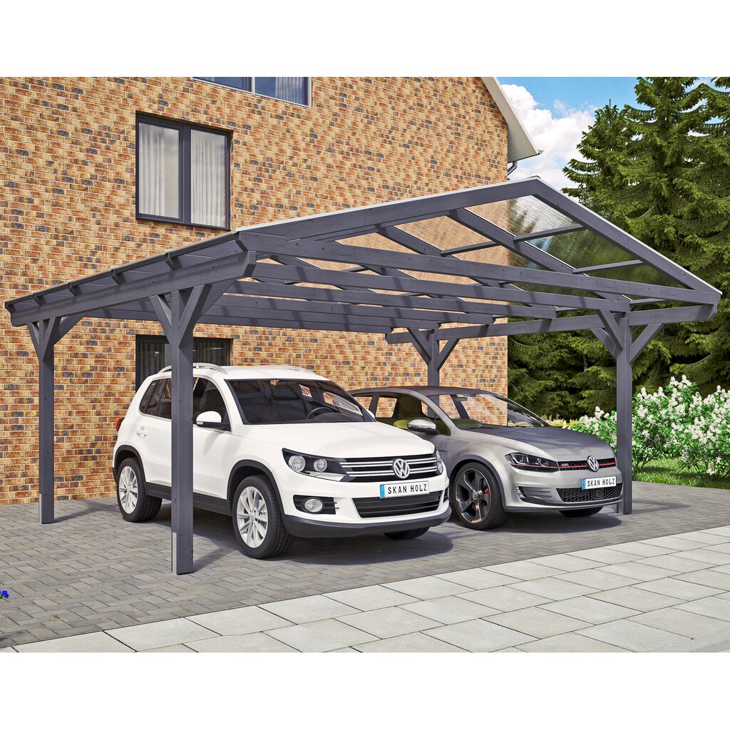 Skanholz Doppelcarport »Westerwald«, Leimholz-Nordisches Fichtenholz, 534 cm, dunkelgrau