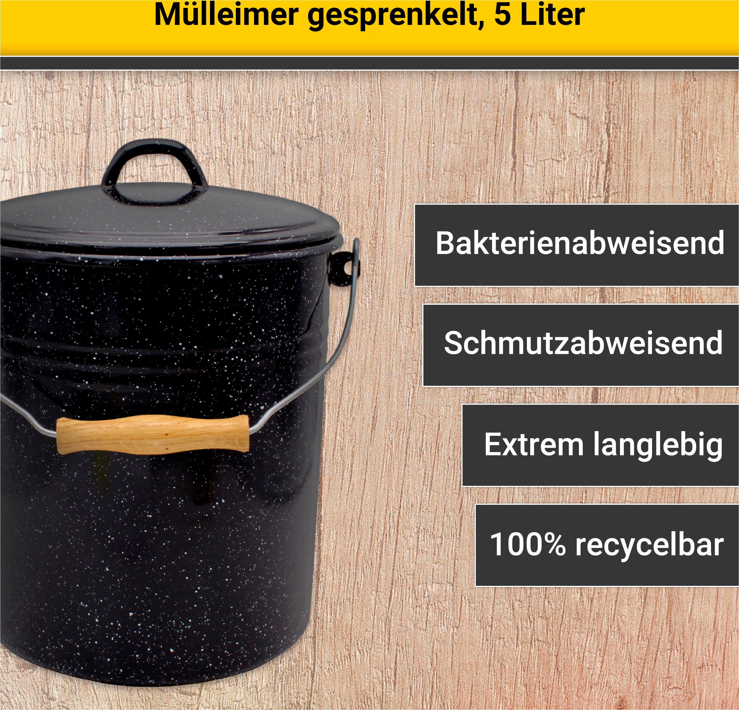 Krüger Mülleimer »Emaille Mülleimer mit Deckel«, schnitt- / kratzfeste Oberfläche, bakterienabweisend, extrem langlebig