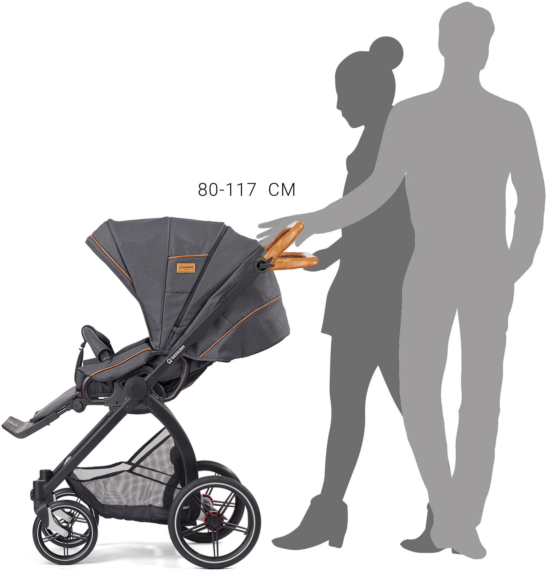Gesslein Kombi-Kinderwagen »FX4 Soft+ mit Aufsatz Classic schwarz/tabak, petrol«, mit Babywanne Cx3 und Babyschalenadapter