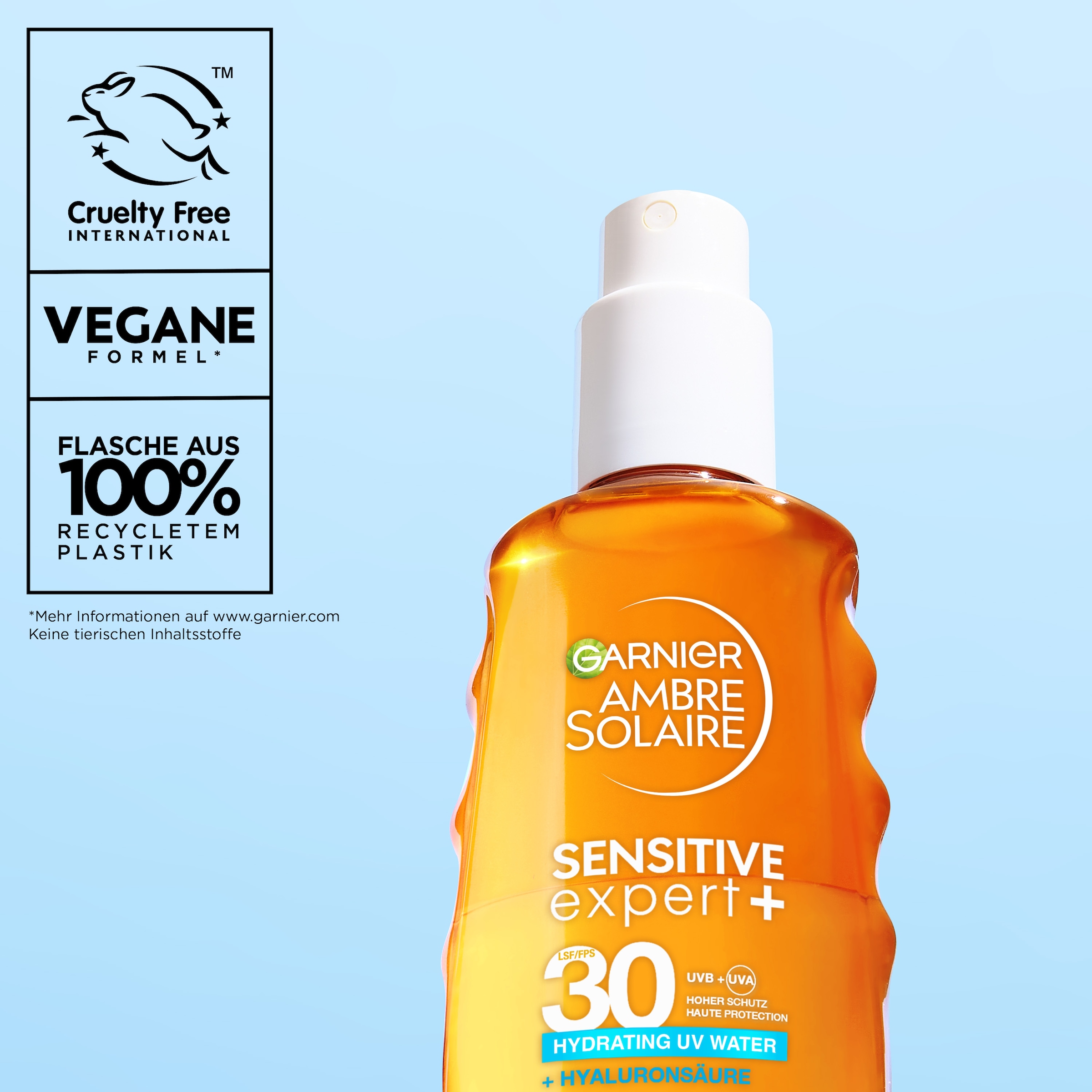 GARNIER Sonnenschutzspray »AMBRE SOLAIRE SENSITIVE EXPERT+ LSF 30« Hyddrating UV Water + Hyaluronsäure