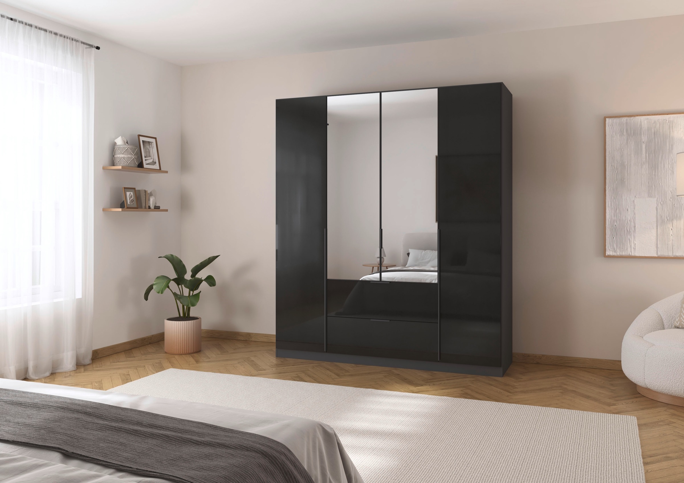 rauch Drehtürenschrank »Kleiderschrank Schrank Garderobe AGORDO mit Dekor- oder Hochglanzfront«, (in zwei Griff-Farben mit Dekor- oder Hochglanzfront), mit Außenschubkästen, in 6 Breiten und 2 Höhen MADE IN GERMANY