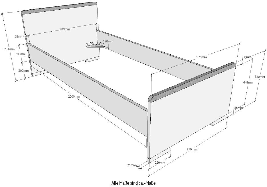 Vipack Jugendbett »London« Made in Europe,  Einzelbett mit Melamin-Oberfläche