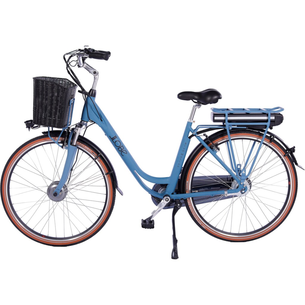 LLobe E-Bike »Blue Motion 2.0, 10,4Ah«, 7 Gang, Shimano, Frontmotor 250 W, (mit Fahrradkorb)