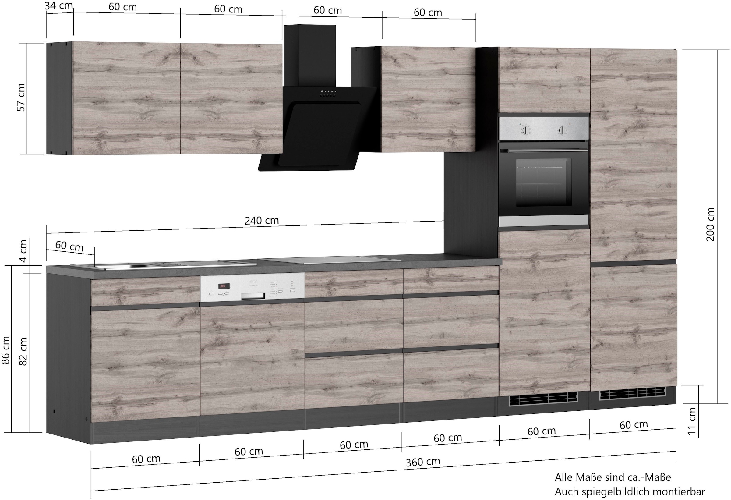 KOCHSTATION Küchenzeile »KS-Riesa«, Stellbreite 360 cm, ohne E-Geräte