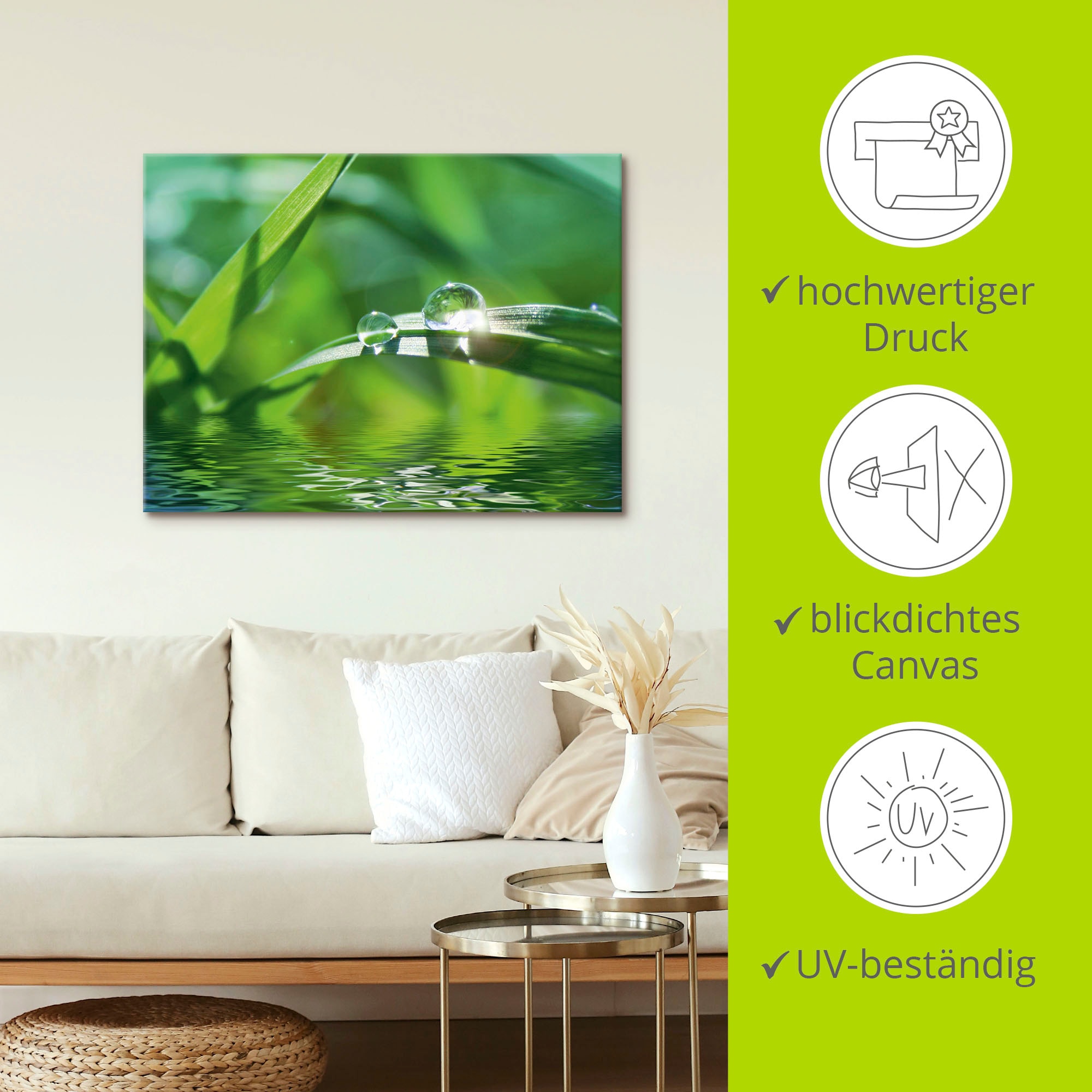 Artland Wandbild »Grüner Hintergrund mit Gras«, Gräser, (1 St.), als Leinwandbild, Poster, Wandaufkleber in verschied. Größen