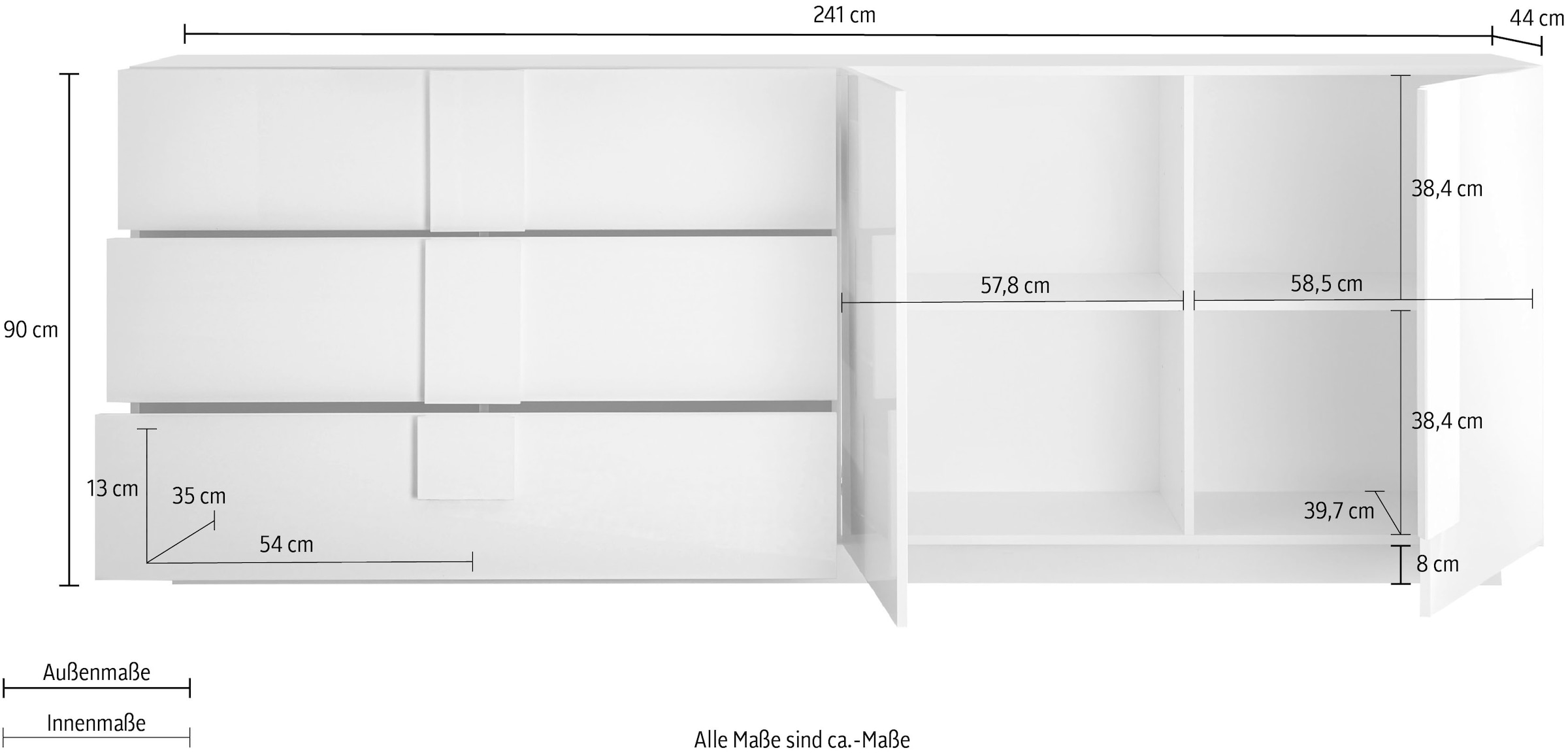 INOSIGN Sideboard »Jupiter«, Breite 241 cm mit 3 Schubkästen