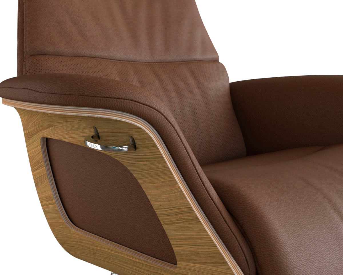 FLEXLUX Relaxsessel »Clement Relaxstuhl, Polstersessel, Liegesessel, TV-Sessel,«, Rücken- & Kopfteilverstellung, Drehbar, Armlehne Eiche, Fuß Alu