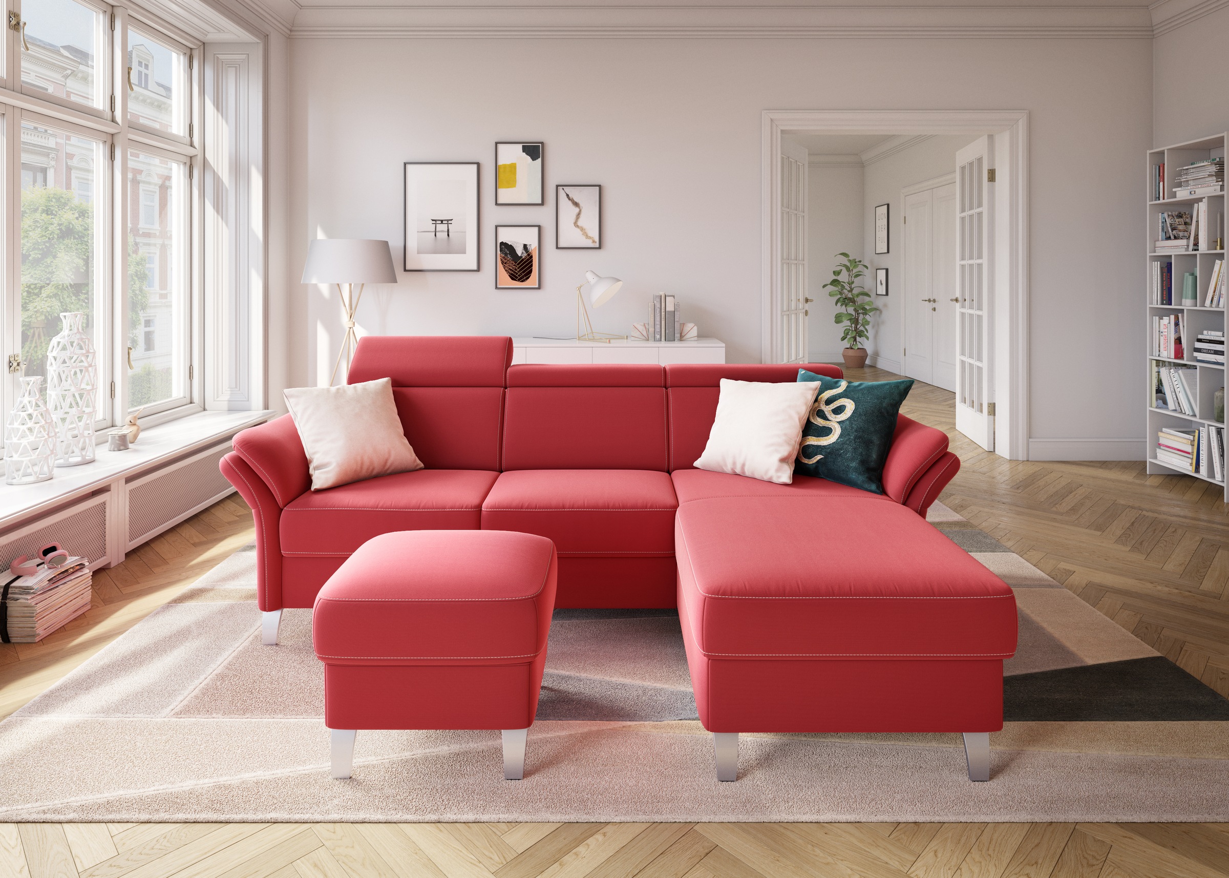sit&more Ecksofa »Vincenzo L-Form«, inklusive Kopfteilverstellung, wahlweise mit Bettfunktion, Bettkasten