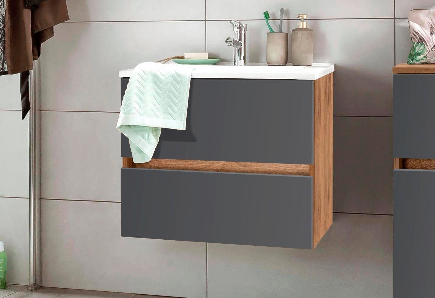 welltime Waschbeckenunterschrank »Lucca«, Badmöbel, Waschtisch inkl. Waschbecken, Breite 60 cm
