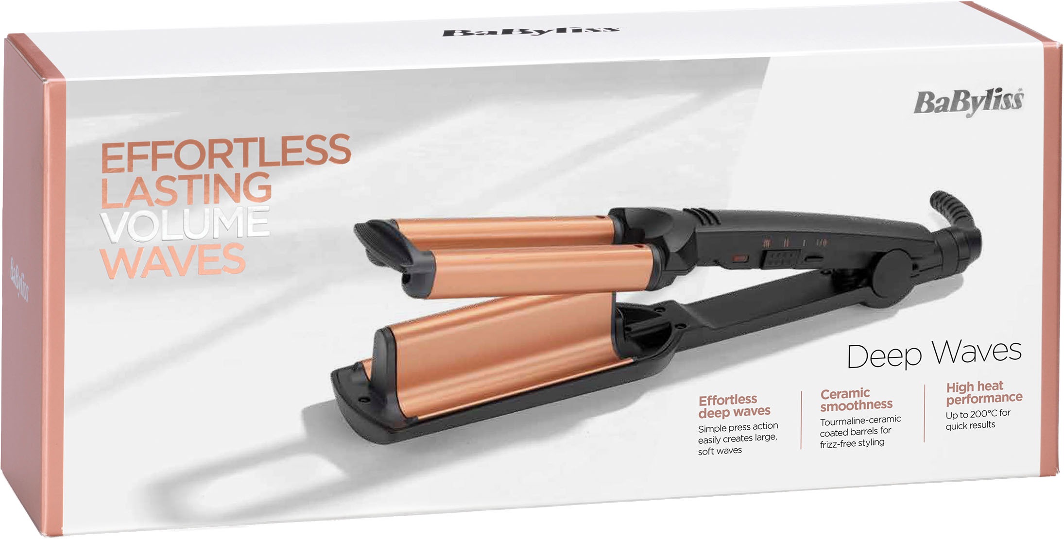 BaByliss Welleneisen »Deep Waves Welleneisen für große Wellen / Beach Waves, W2447E« Turmalin-Keramik, Lockenstab, 3 Temperaturen bis 200°C, Wellenstyler