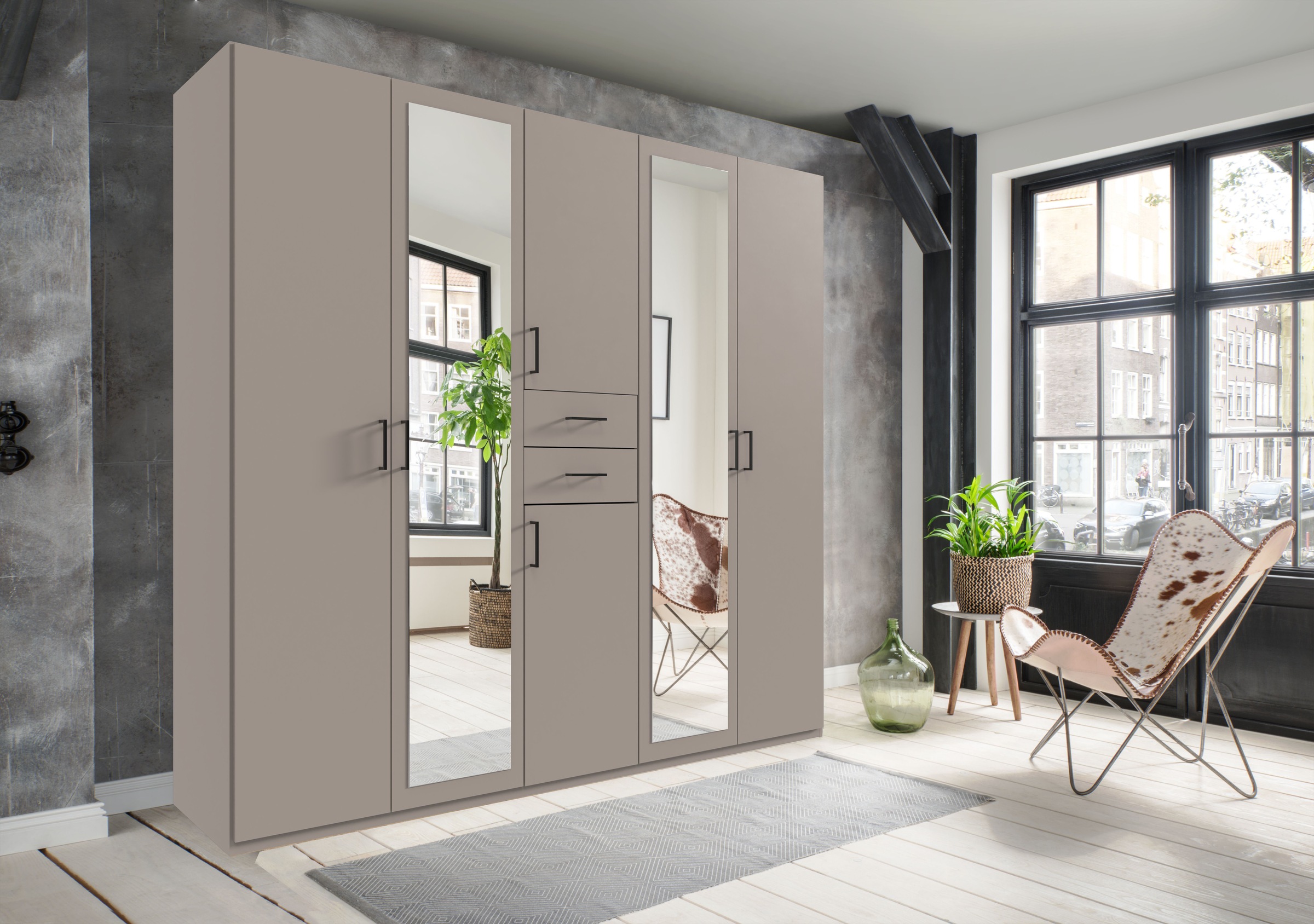 Wimex Kleiderschrank »Diver Drehtürenschrank mit Spiegel, 180, 225 o. 270cm breit«, Bestseller Schlafzimmerschrank wahlweise 3 Innenausstattungen