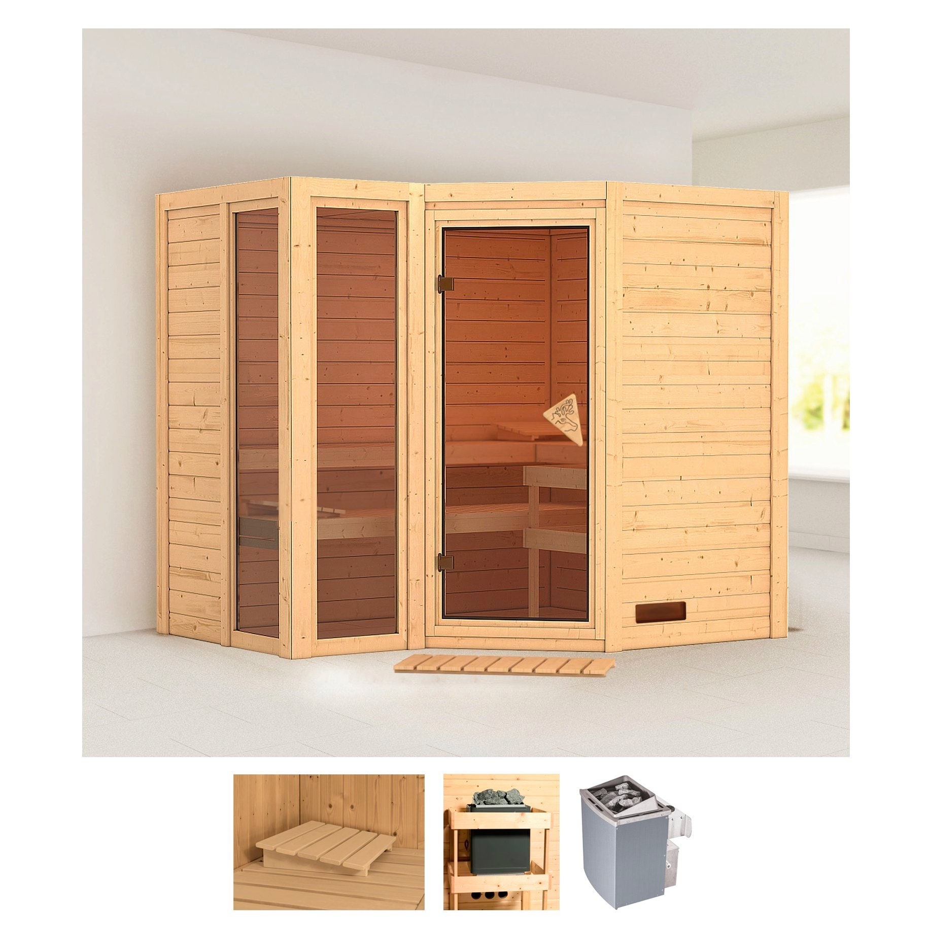 Karibu Sauna »Amada«, (Set), 9-kW-Ofen mit integrierter Steuerung günstig online kaufen