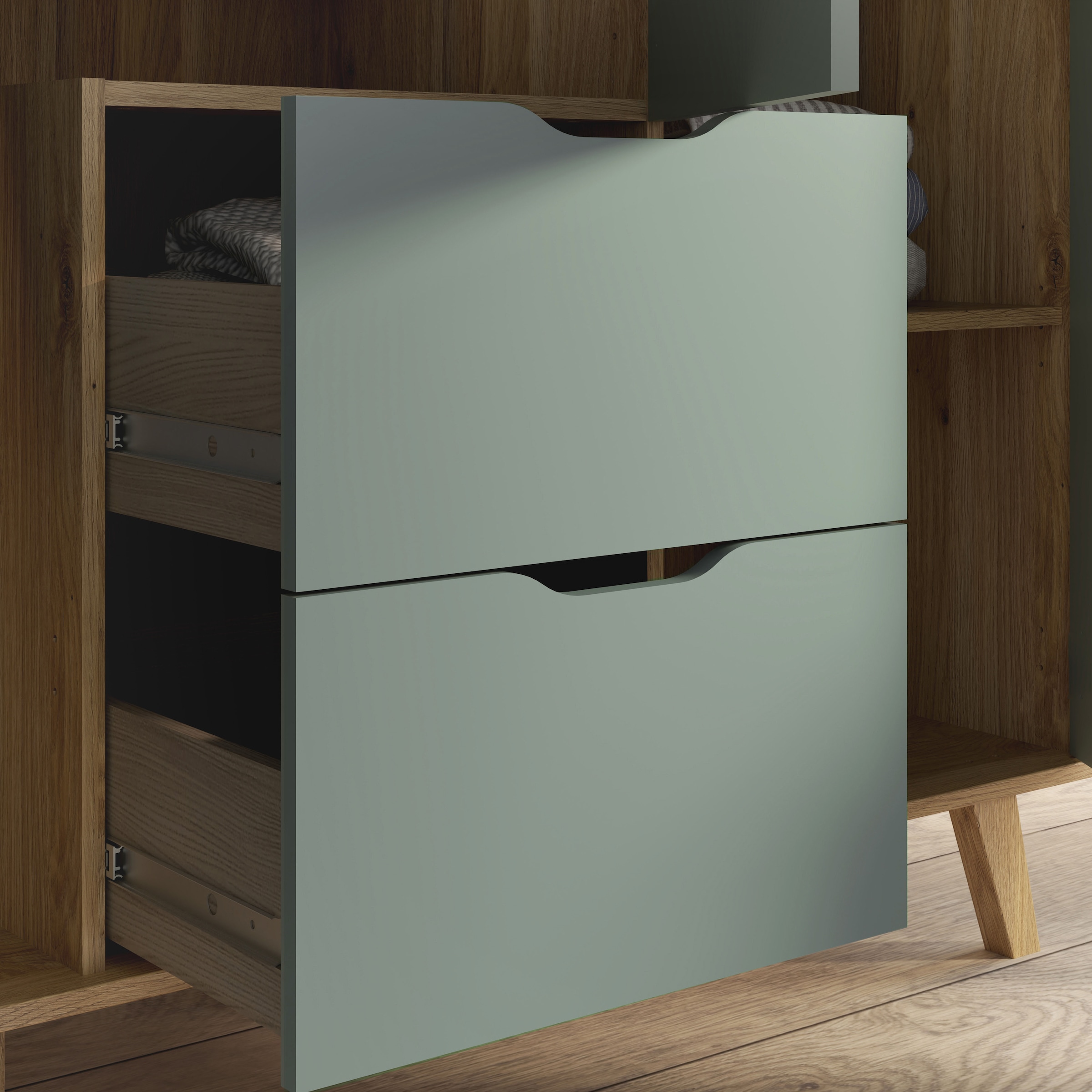 FORTE Drehtürenschrank »Vankka, OTTOs Choice, Kleiderschrank, viel Stauraum,«, (B/H/T ca.140x200x52cm), Made in Europe,mit Einlegeböden+Kleiderstange+Schubladen,grifflos