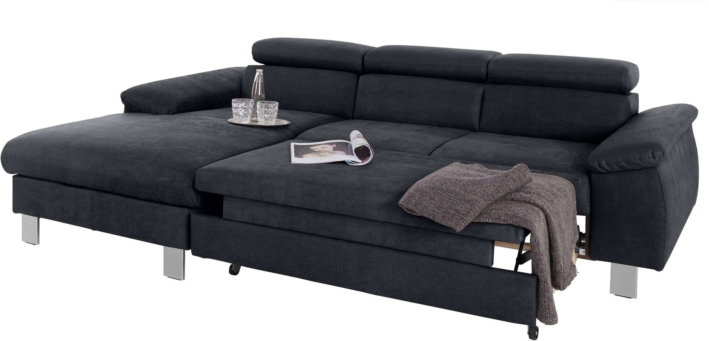 COTTA Polstergarnitur »Komaris L-Form«, (Set), Set bestehend aus: Ecksofa mit Kopfteilverstellung & Hocker