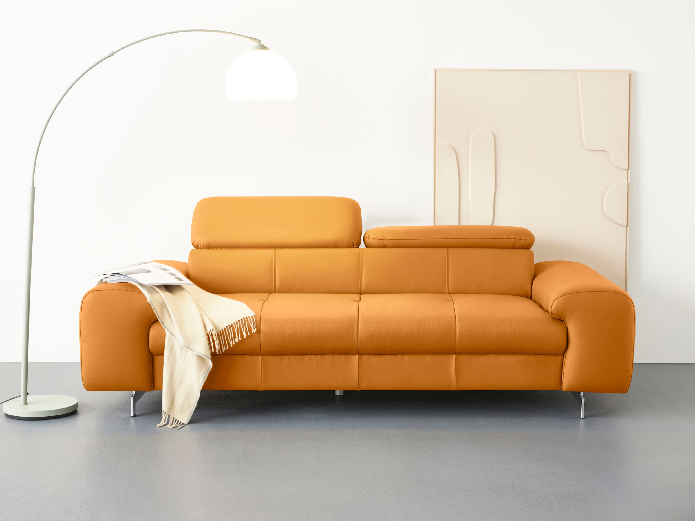 COTTA 3-Sitzer »Chef«, Big-Sofa mit Kopfteilverstellung, edle Metallkufen günstig online kaufen