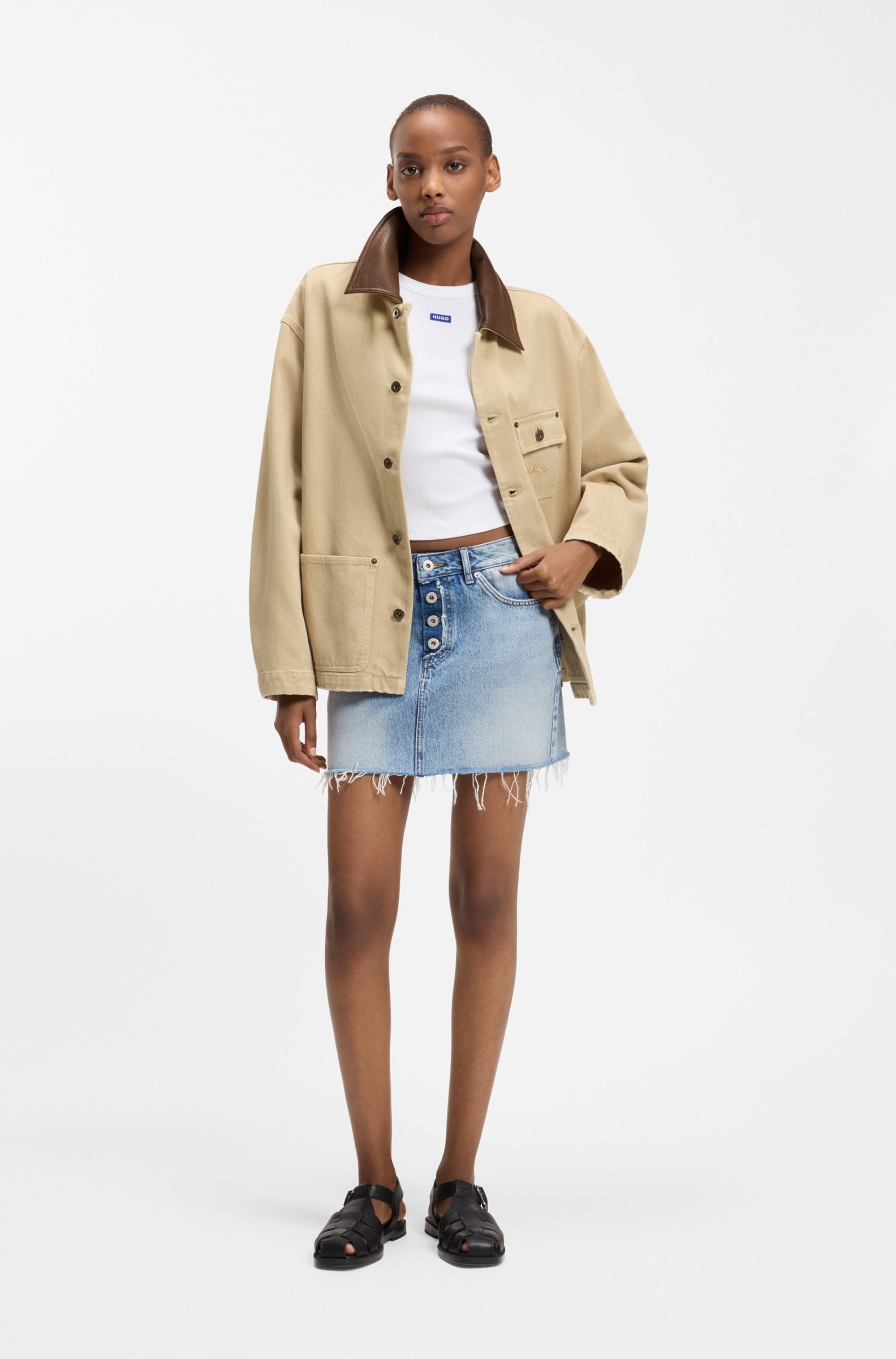 HUGO Hemdjacke »Flimane« mit Kontrastkragen, oversize