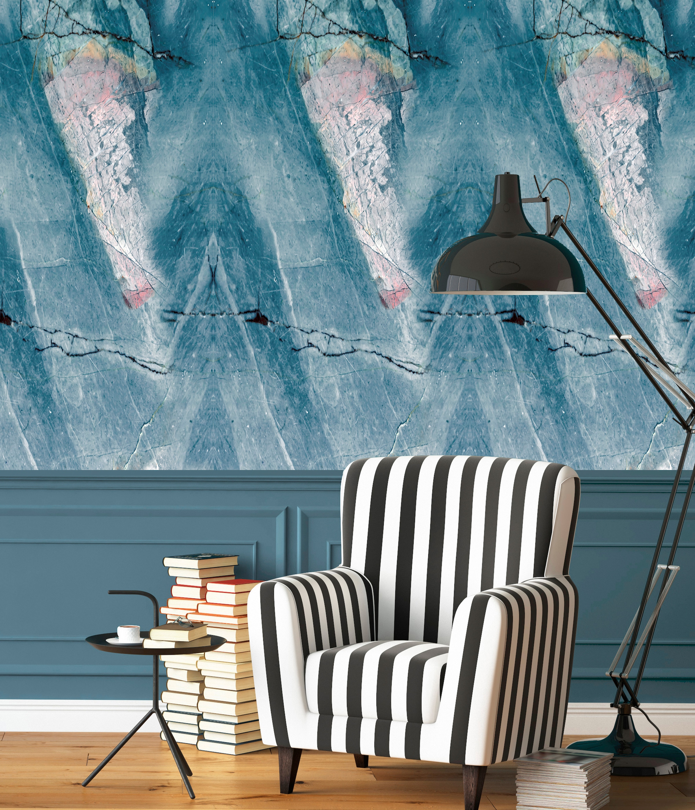 queence Vinyltapete »Marmor-Blau«, bedruckt-clean-unifarben-minimalistisch-Abriebeffekte-Steinoptik, 90x250cm, selbstklebend, kinderleichte Anbringung, Sticker