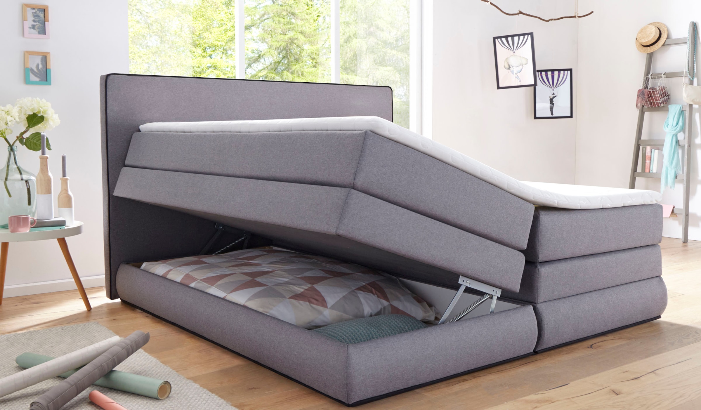 COLLECTION AB Boxspringbett »Ninoni«, inkl. Bettkasten, Topper und wahlweise mit LED-Beleuchtung, Liegefläche 180 x 200 cm