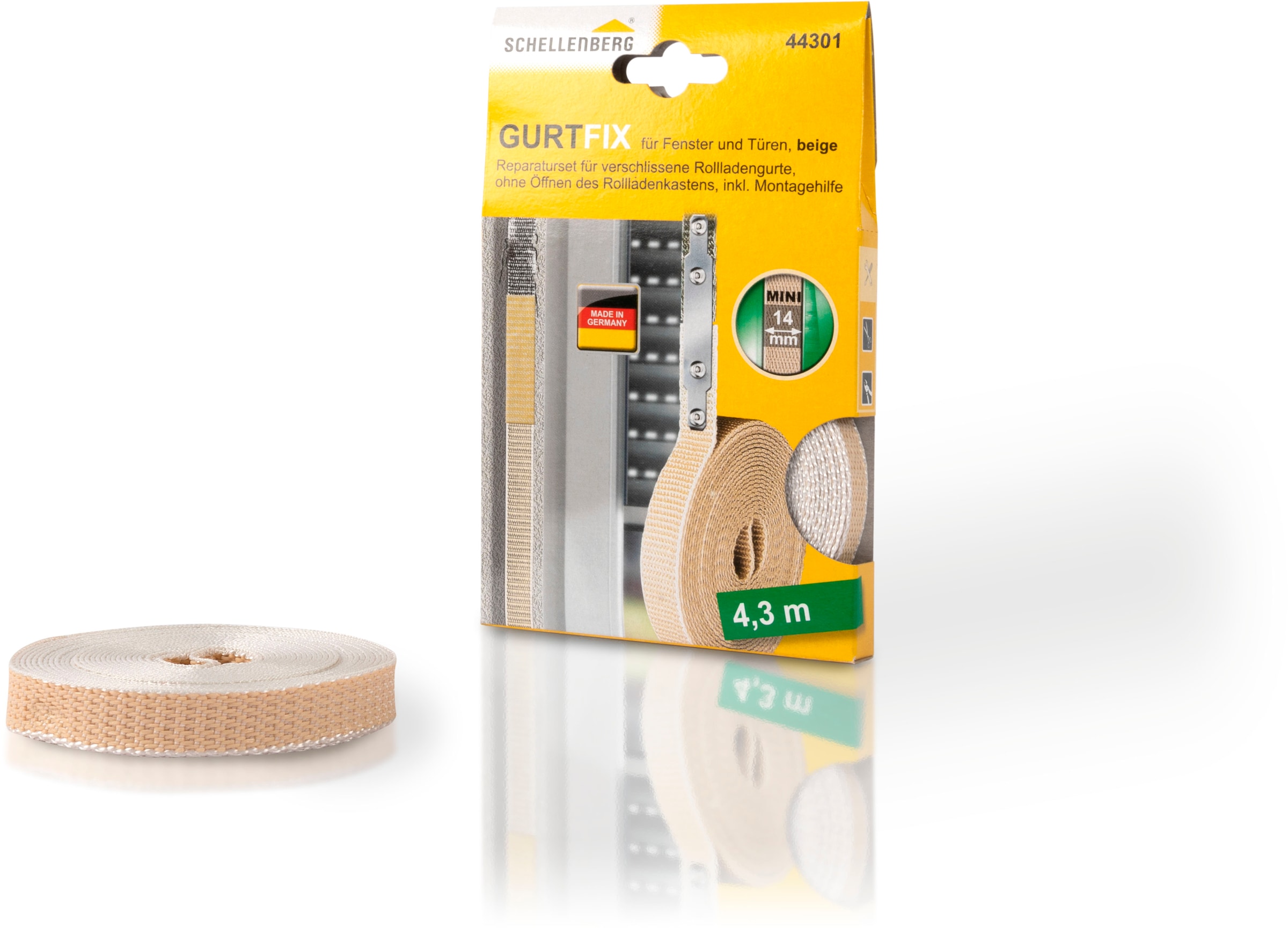 SCHELLENBERG Reparatur-Set »Rollladen Gurtfix für das Rollladensystem Mini« Set, 1 Stk. tlg. für alte Gurtbänder in unterschiedlichen Farben, 14 mm x 4,3 m