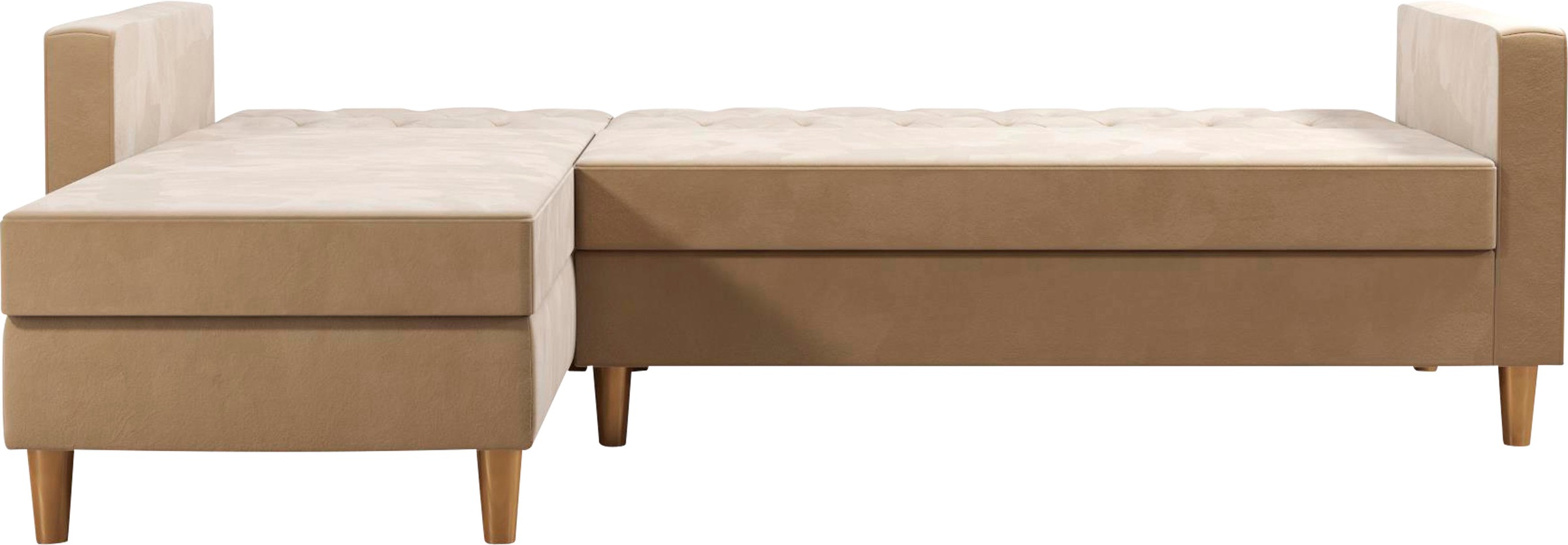 Cosmo Living Ecksofa »Liberty«, mit Schlafffunktion, Recamiere mit Stauraum beidseitig montierbar