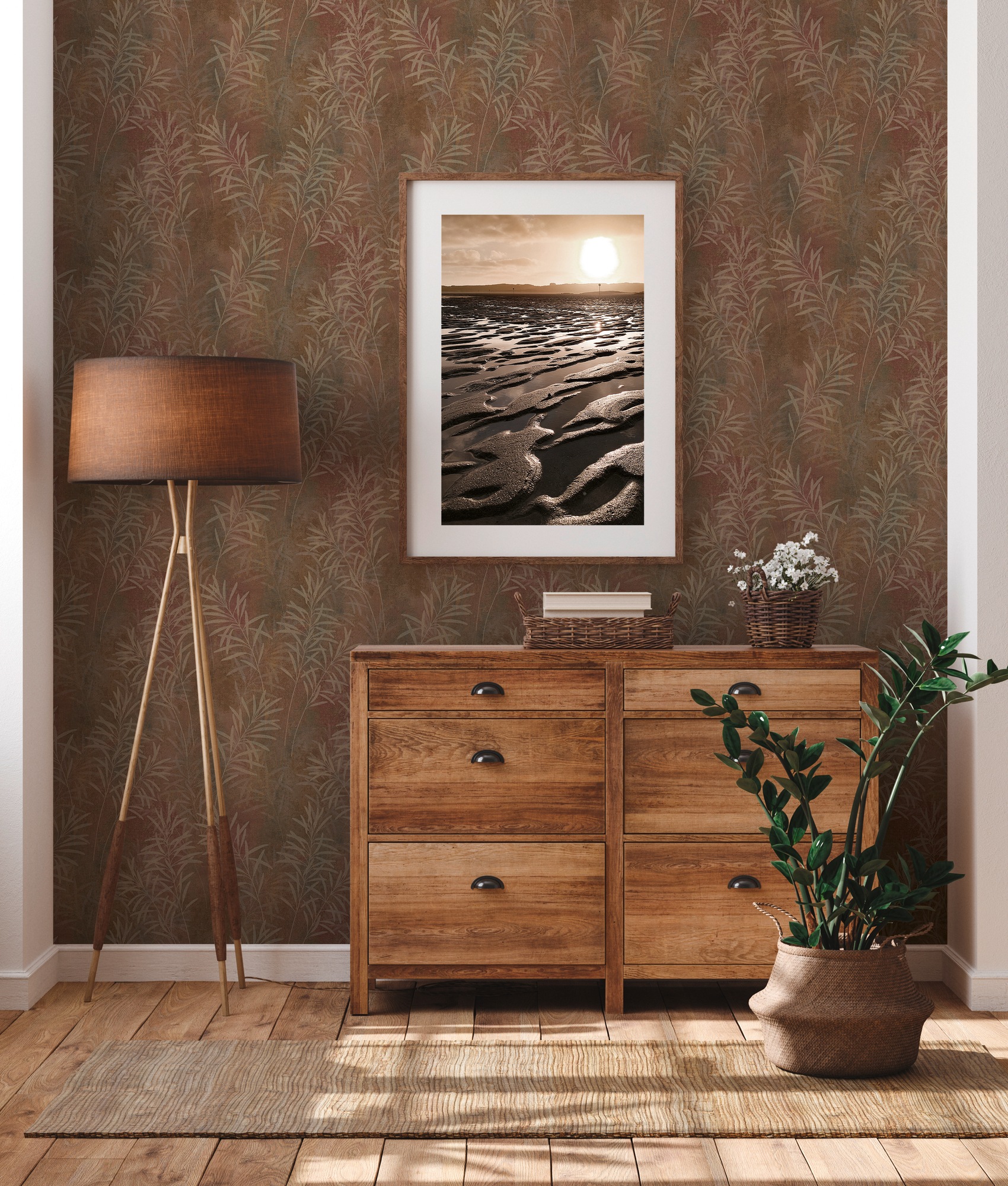 A.S. Création Vliestapete »Terra Tapete Floral Blätter«, matt-gemustert-neutral, Landhaus-Tapete Natur Metallic Tapeten Wohnzimmer Schlafzimmer Küche