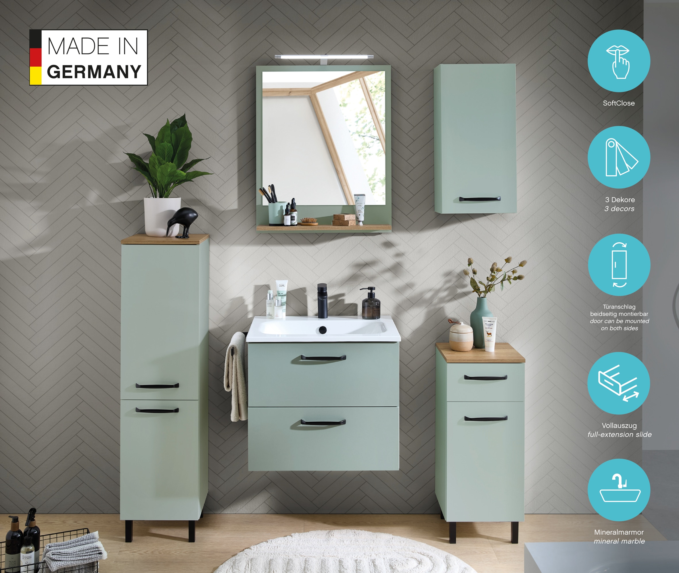 Saphir Badmöbel-Set »Quickset 500, Waschtischunterschrank mit Mineralmarmorwaschtisch« 2 Stk. tlg.