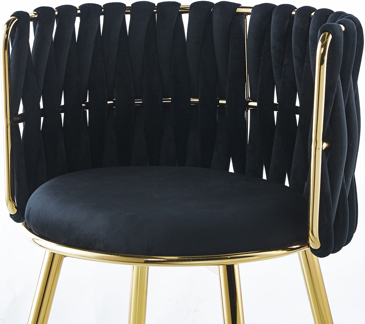 Kayoom Polsterstuhl »Stuhl Melly 125 2er-Set,tolles Design der Rückenlehne, runde Sitzfläch«, (Set), 2 St., ausgefallen geflochtene Rückenlehne, Samtbezug, goldene Beine