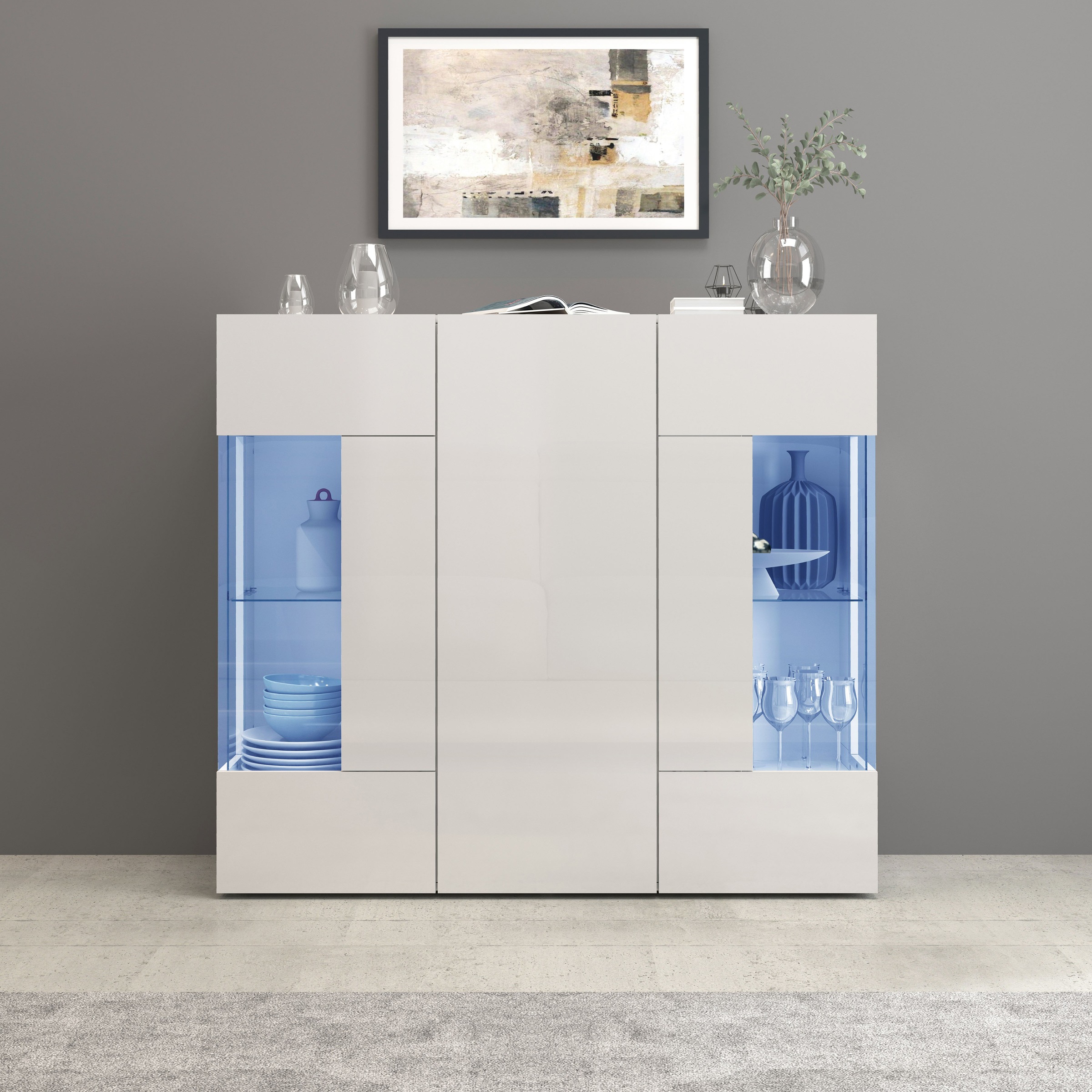 INOSIGN Highboard »Egypt, Highboard, Hochschrank, Hochkommode, Vitrine«, mit 3 Türen davon 2 mit Glaseinsatz,kompl. Hochglanz lack.,Breite 135