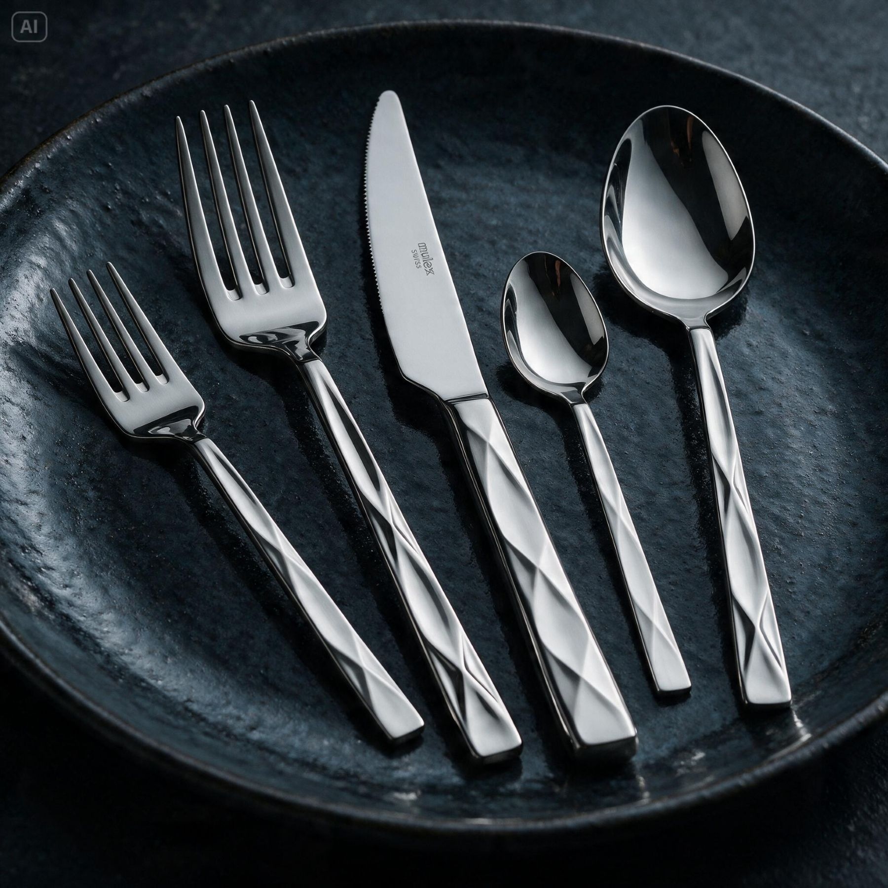 Mulex Besteck-Set »Vicenza, Besteckset mit 3 Multifunktionstüchern« Facetten-Design mit edler Haptik und zeitloser Eleganz
