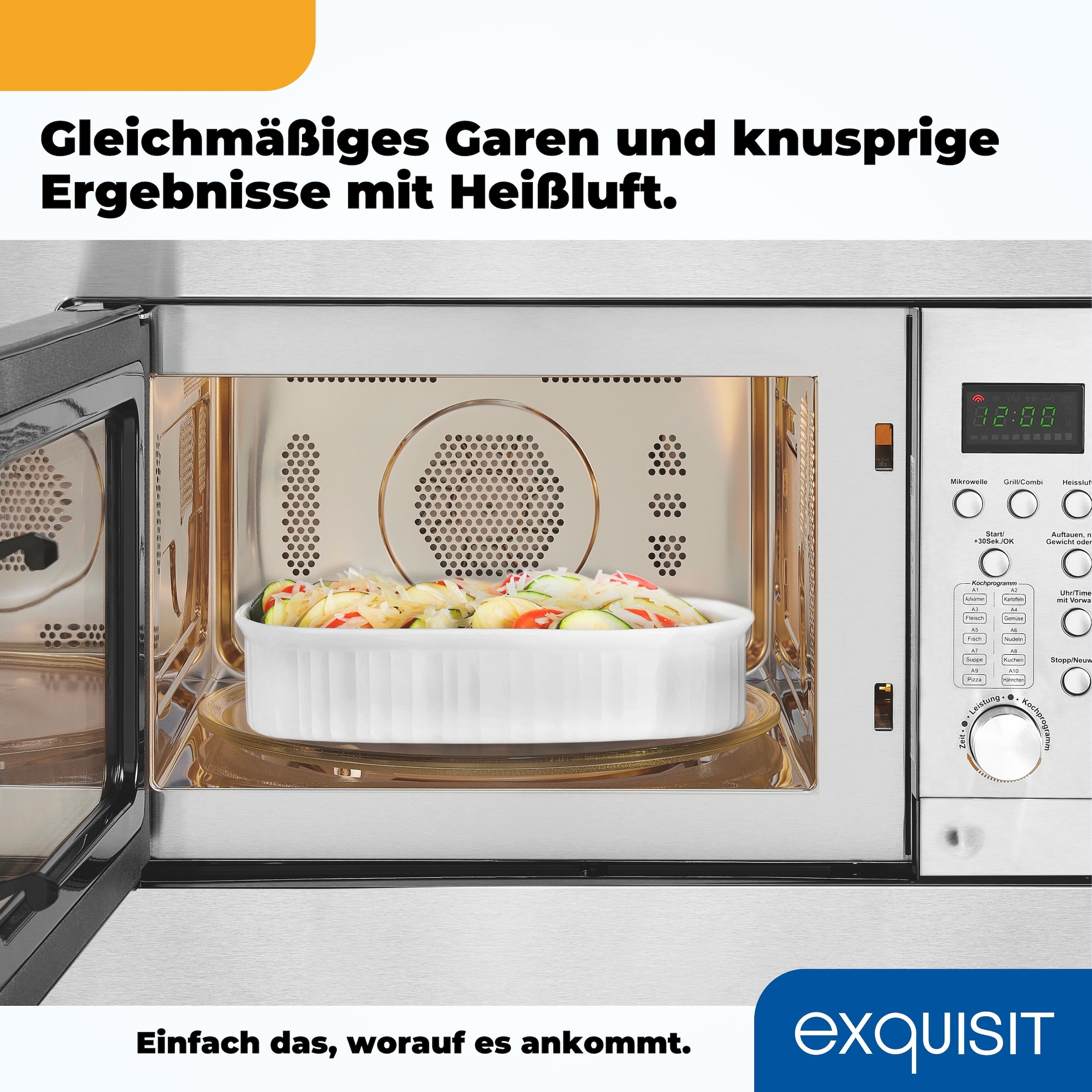 exquisit Einbau-Mikrowelle »EMW 2546.1 HI« 1450 W Auftauen,Aufwärmen,Grillen o.backen mit Heißluft-alles möglich