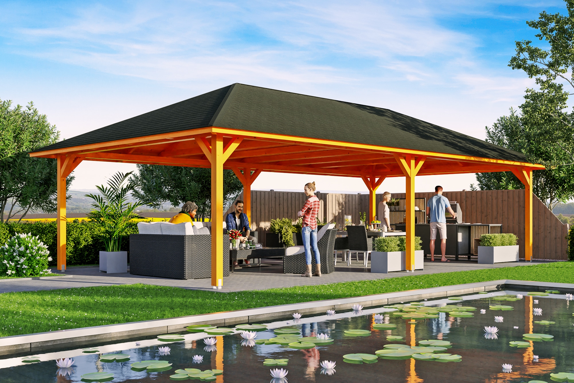 Skanholz Holzpavillon »Orleans 4«, Leimholz, 489 x 966 cm