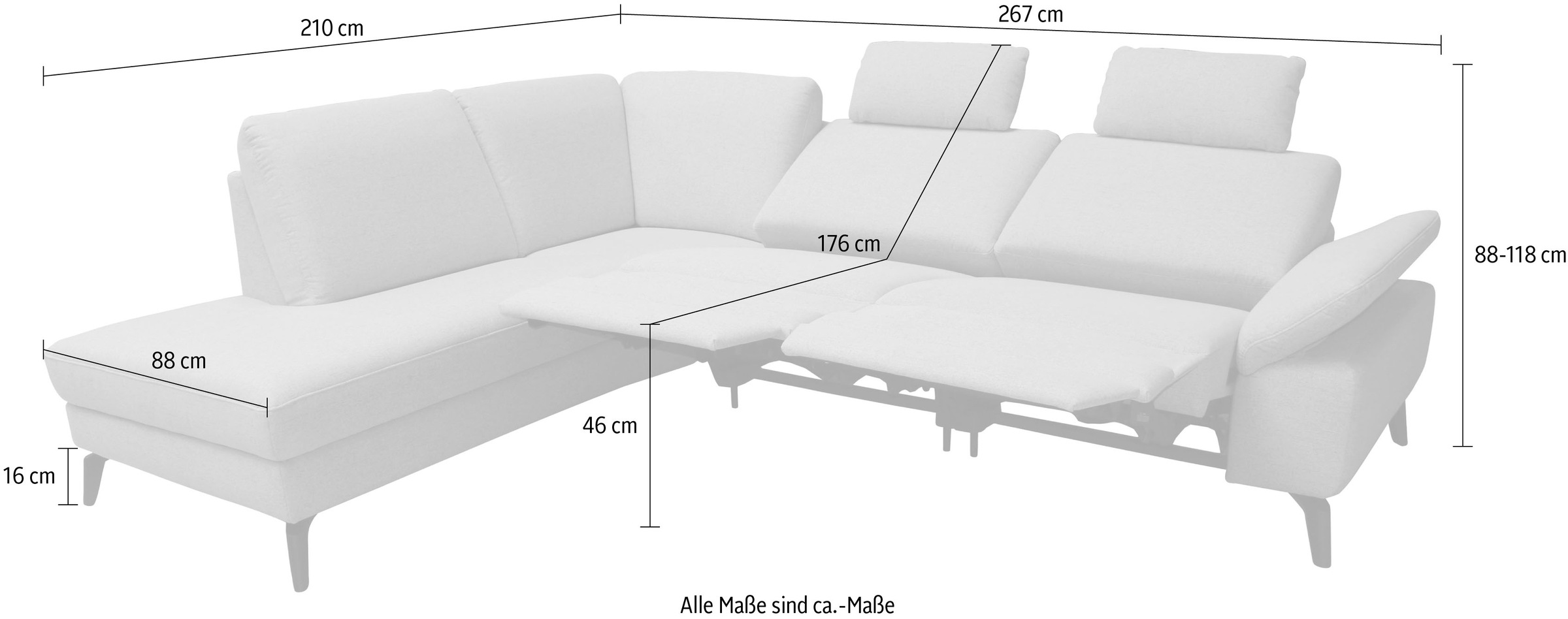 alina Ecksofa, inkl. Kopfstützen, wahlweise mit Relaxfunktion, Breite: 267 cm