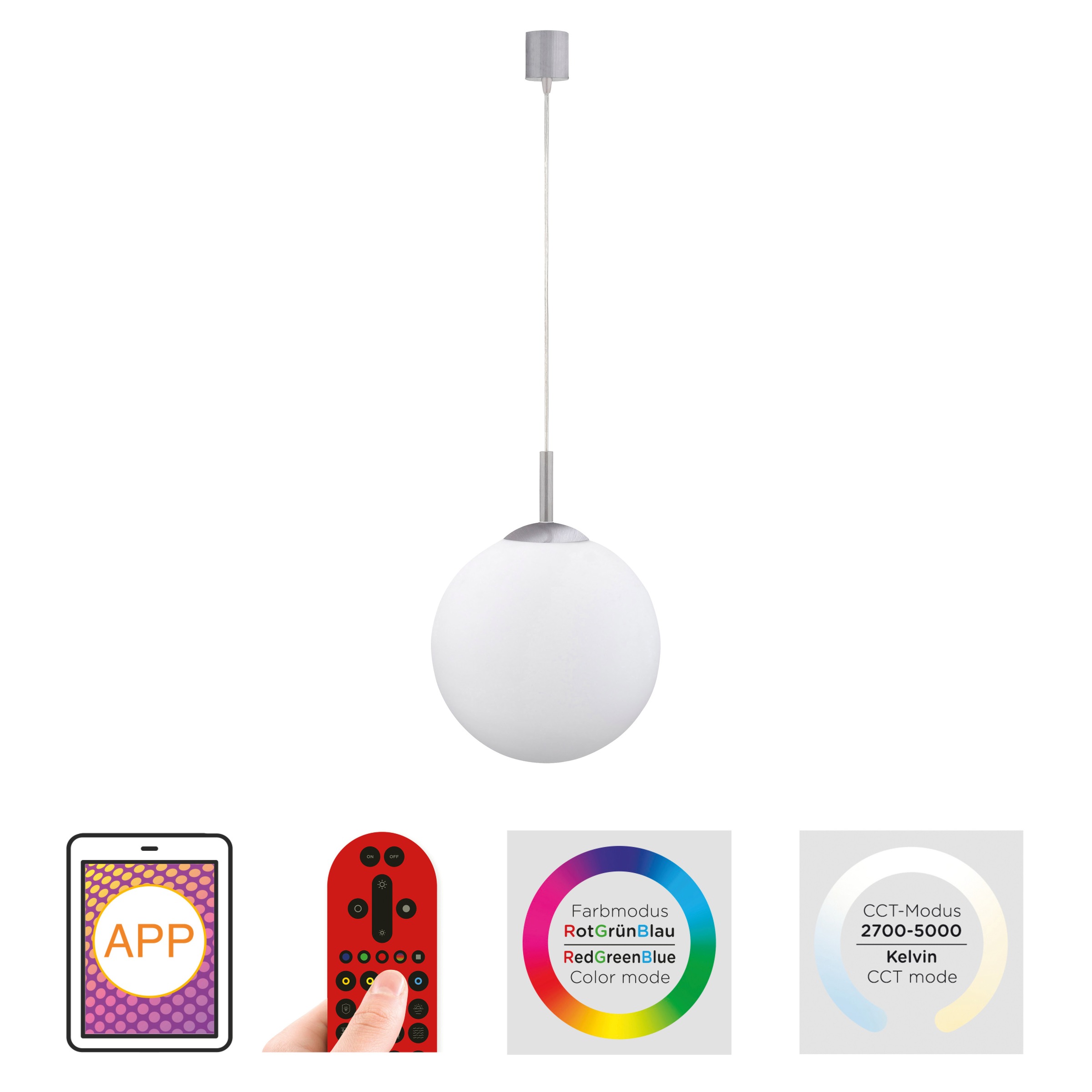 JUST LIGHT Pendelleuchte »Ls-BOLO«, 1 flammig, Leuchtmittel LED-Board | LED fest integriert, LED, RGB+tunable white, Fernbedienung, Infrarot inkl., Smarthome fähig