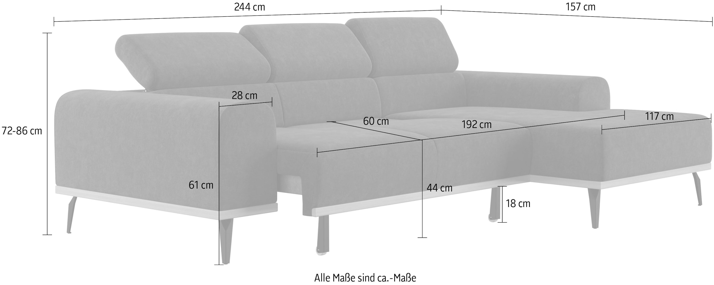 Places of Style Ecksofa »Carlo L-Form«, mit Kopfteilverstellung & Holz-Rahmenoptik, wahlweise Relaxfunktion
