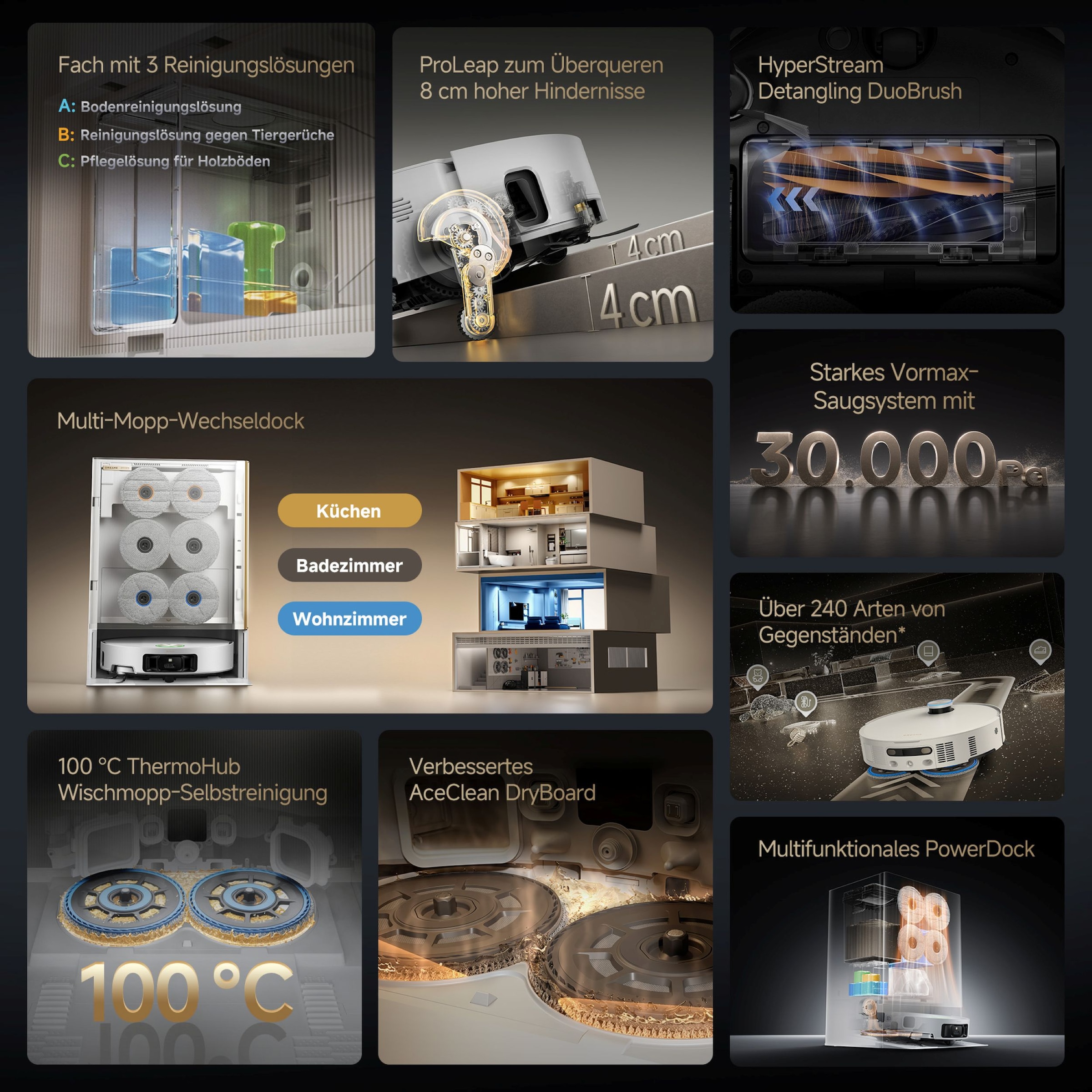 Dreame Saugroboter »mit Wischfunktion Matrix 10 Ultra« Mop-Wechsel, drei Reinigungsmittel, überwindet Hindernisse, 30.000 Pa