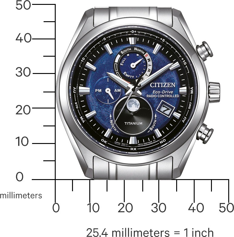 Citizen Funkchronograph »Tsuki-yomi«, Armbanduhr, Herrenuhr, Solar, Titan, Stoppfunktion, Mondphase