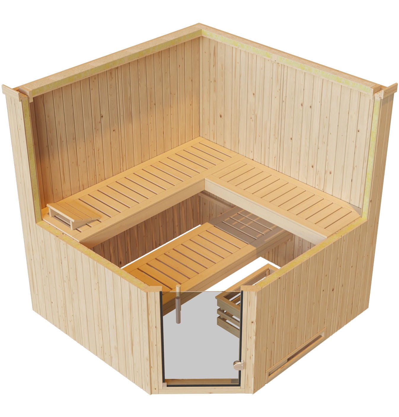 weka Sauna »Element-Ecksauna VARBERG 3« vorgefertigte Elemente, moderne Ganzglastür