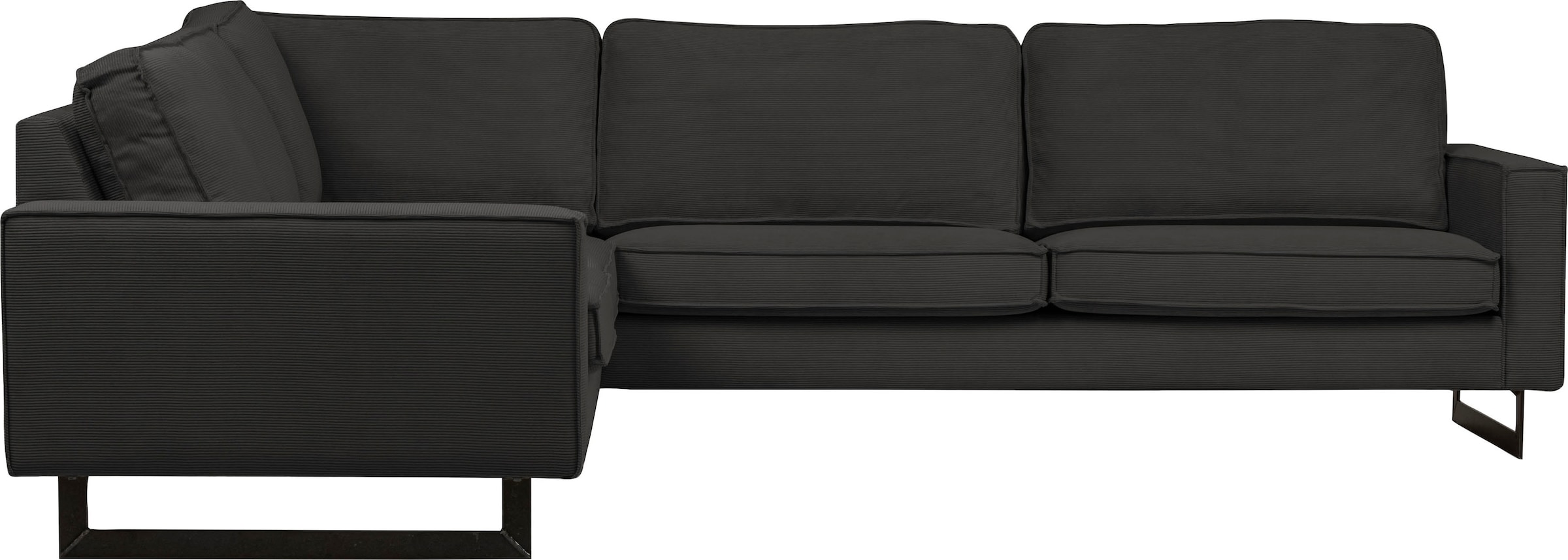 Places of Style Ecksofa »Pinto, XXL, 250/290 cm, langer Schenkel, Ottomane«, Cord, Chenille, Lederoptik, mit Keder, Metallfüße, Wellenunterfederung