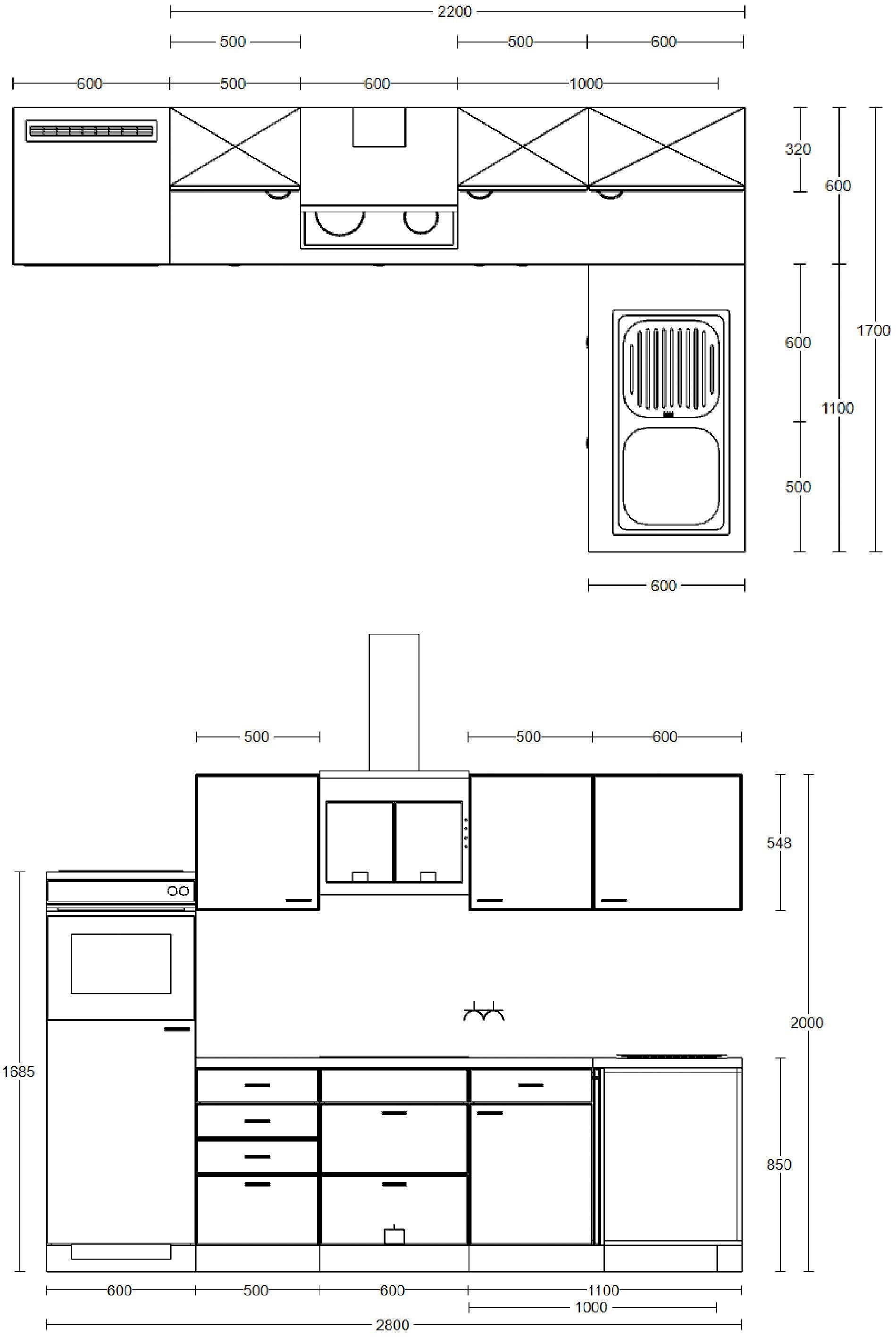 Flex-Well Küche »Lucca«, wahlw. mit E-Geräten, Stellmaß 280x170 cm