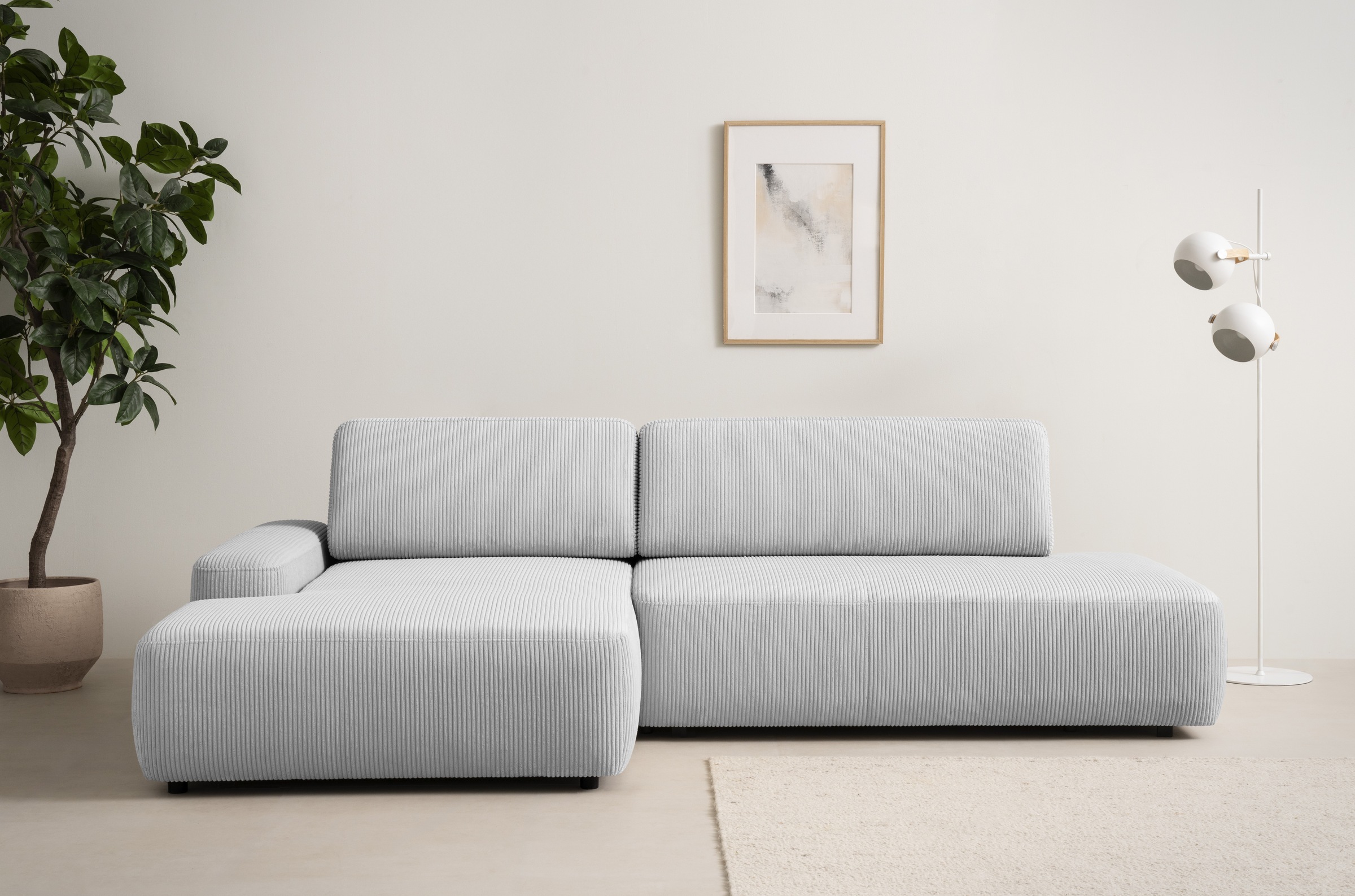 INOSIGN Ecksofa »TORGE, Schlafsofa Cord, Samtvelours u. Strukur fein, Couch in L-Form«, Schlaffunktion und Bettkasten, Liegefläche: 210x125 cm, neues Design