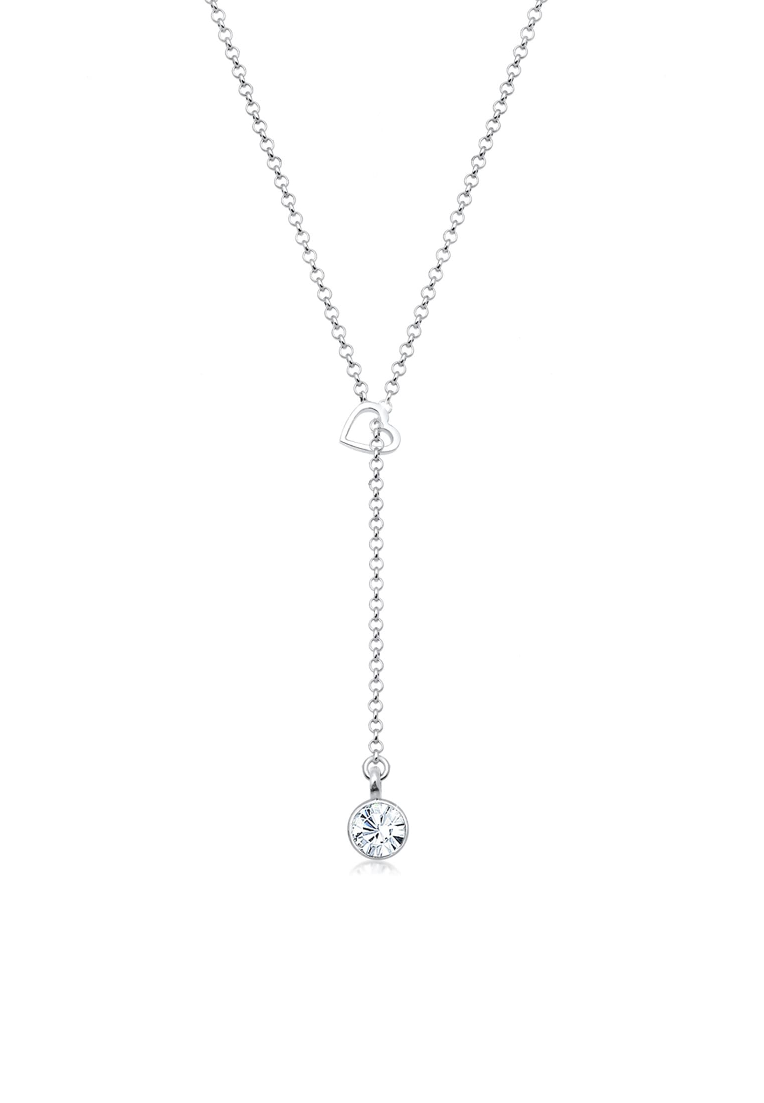 Elli Collierkettchen »Y-Halskette Herz Glass Kristalle Weiß 925 Sterling Silber«
