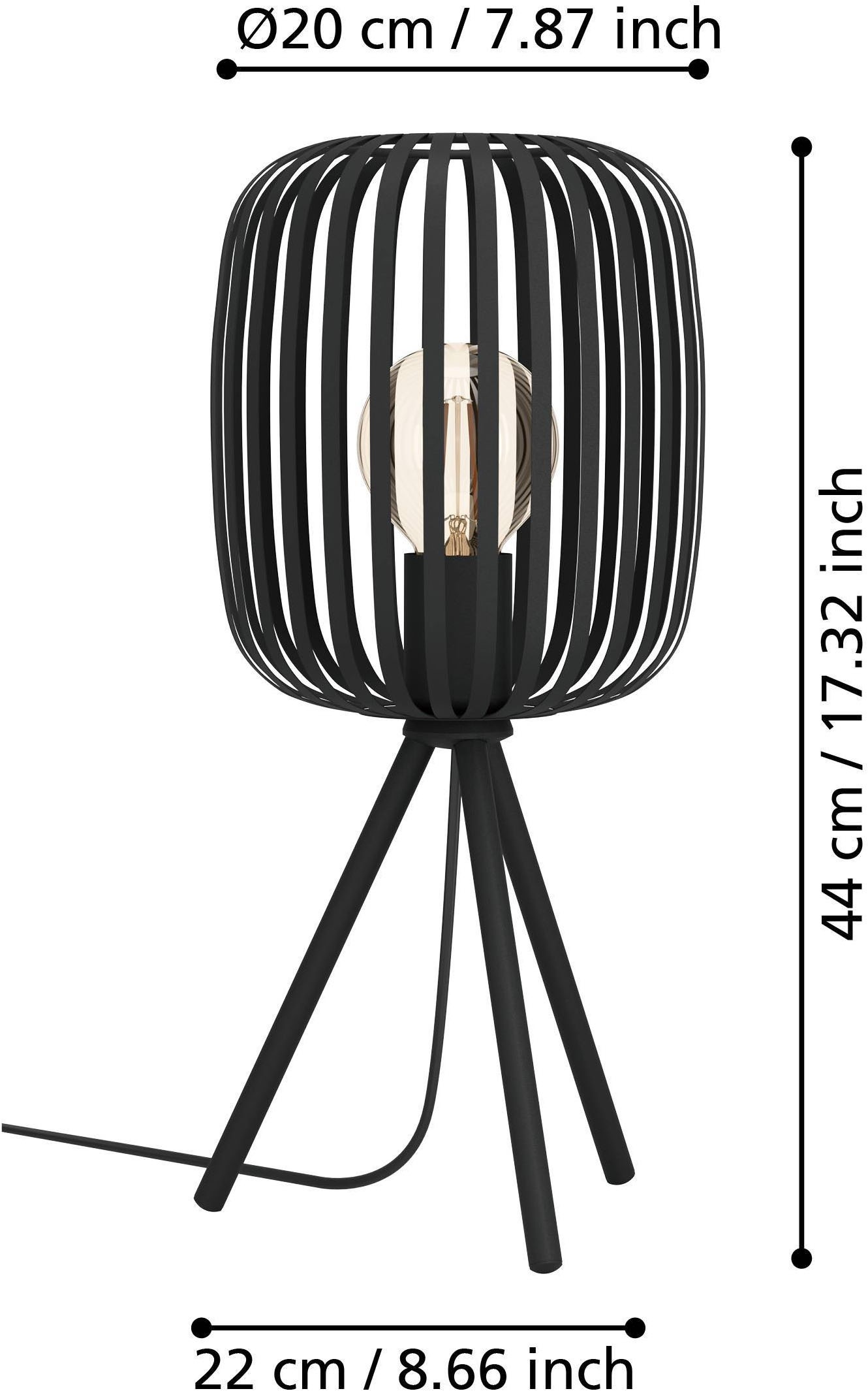 EGLO Tischleuchte »Tischleuchte ROMAZZINA, exkl. E27, Stahl in schwarz, Tischlampe«, 1 flammig, Leuchtmittel E27 | ohne Leuchtmittel, Stativ Nachtischlampe, 20x 20x43,5cm, Dreibein, Deko Schlafzimmer