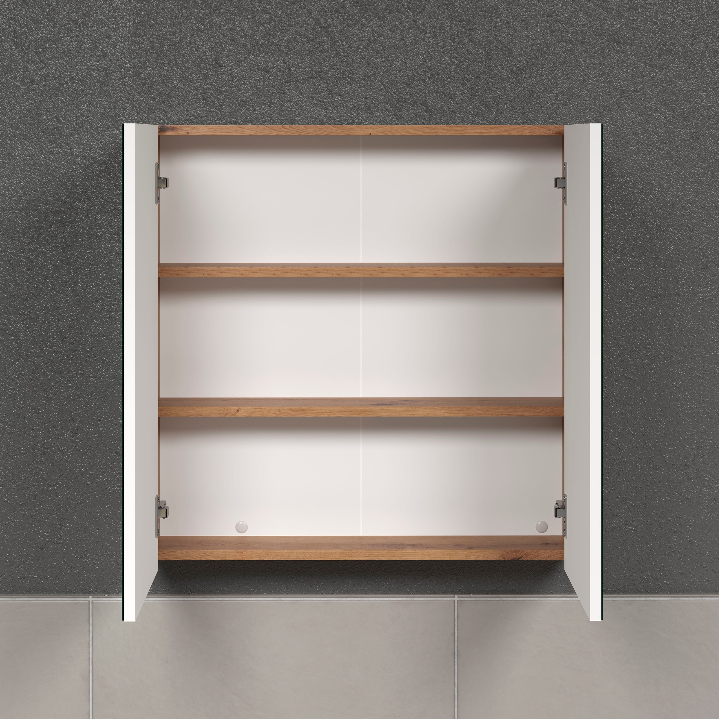 PLACES OF STYLE Spiegelschrank »Tarragona« 1 Stk. tlg. Spiegelschrank mit 2 Türen & 2 Böden - (B/T/H) 69/15/70 cm