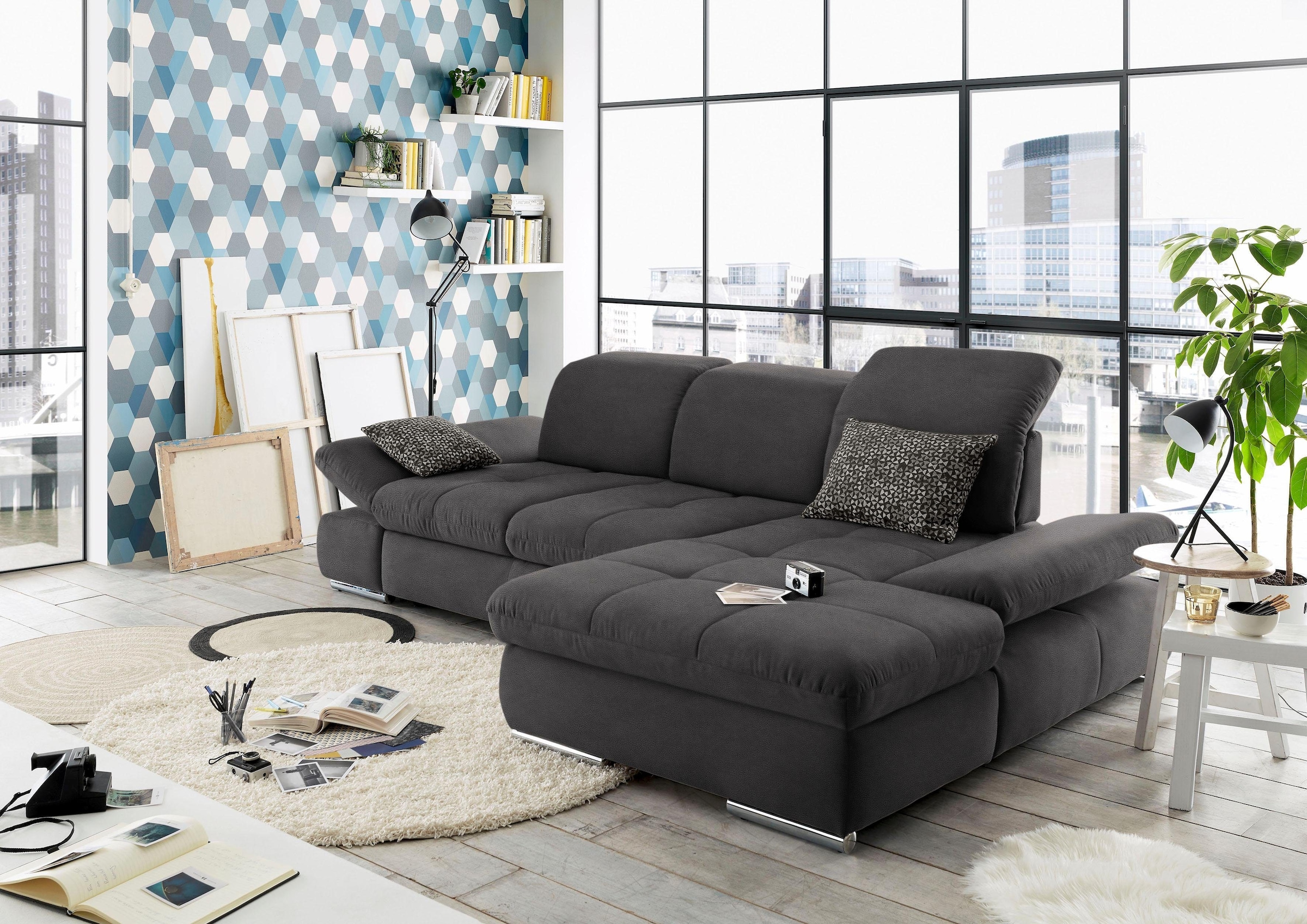 set one by Musterring Ecksofa »SO4100 V«, mit verstellbaren Kopfteilen, wah günstig online kaufen
